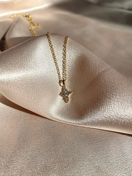 14K Solid Gold Genuine Diamond Cross Pendant