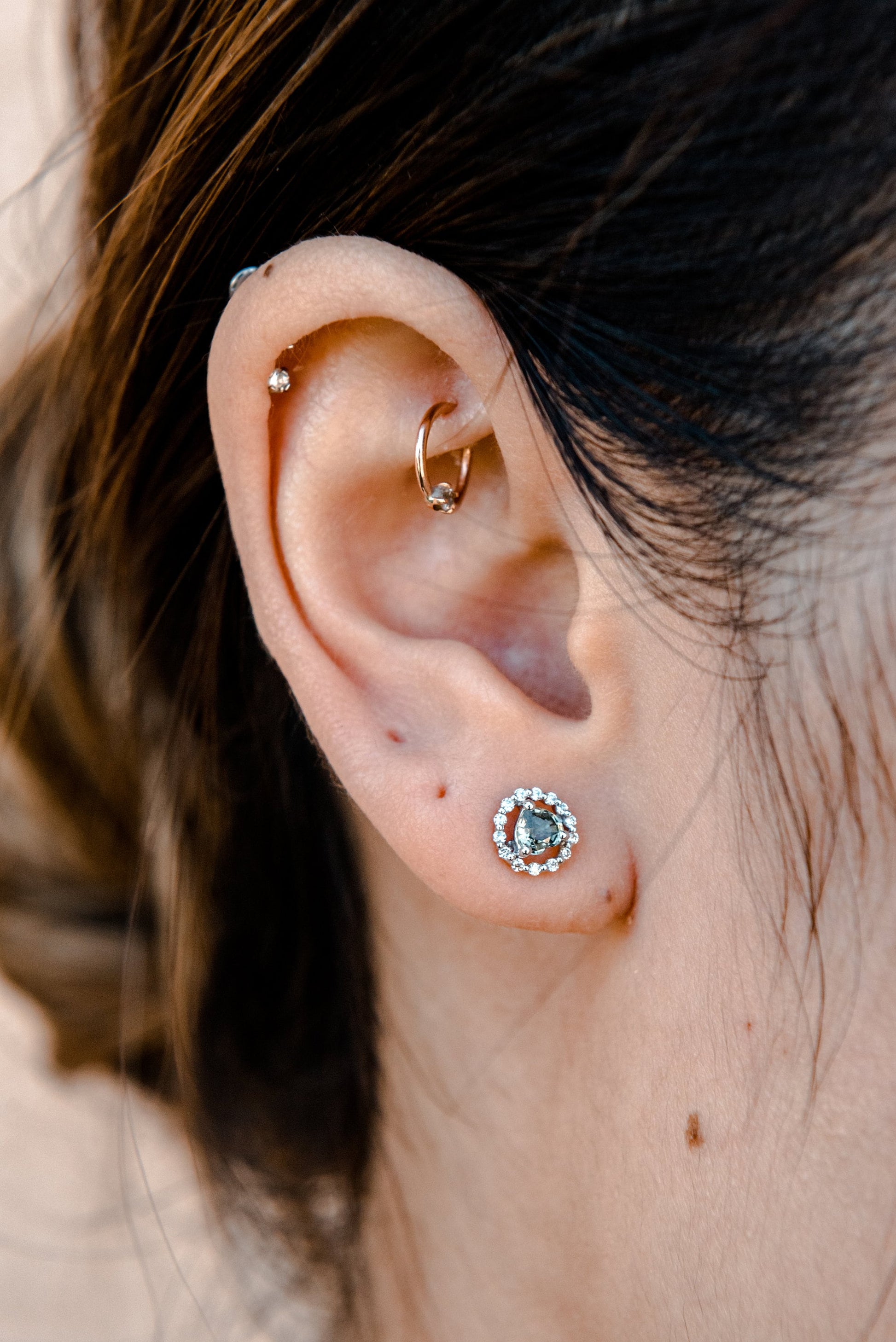 18K Solid Gold Green Sapphire Studs