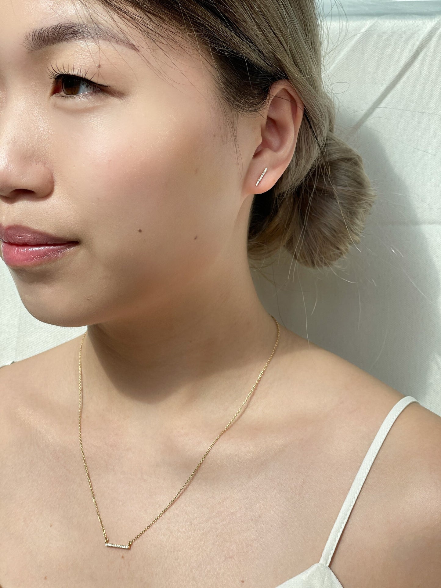 14K Solid Gold Bar Diamond Studs