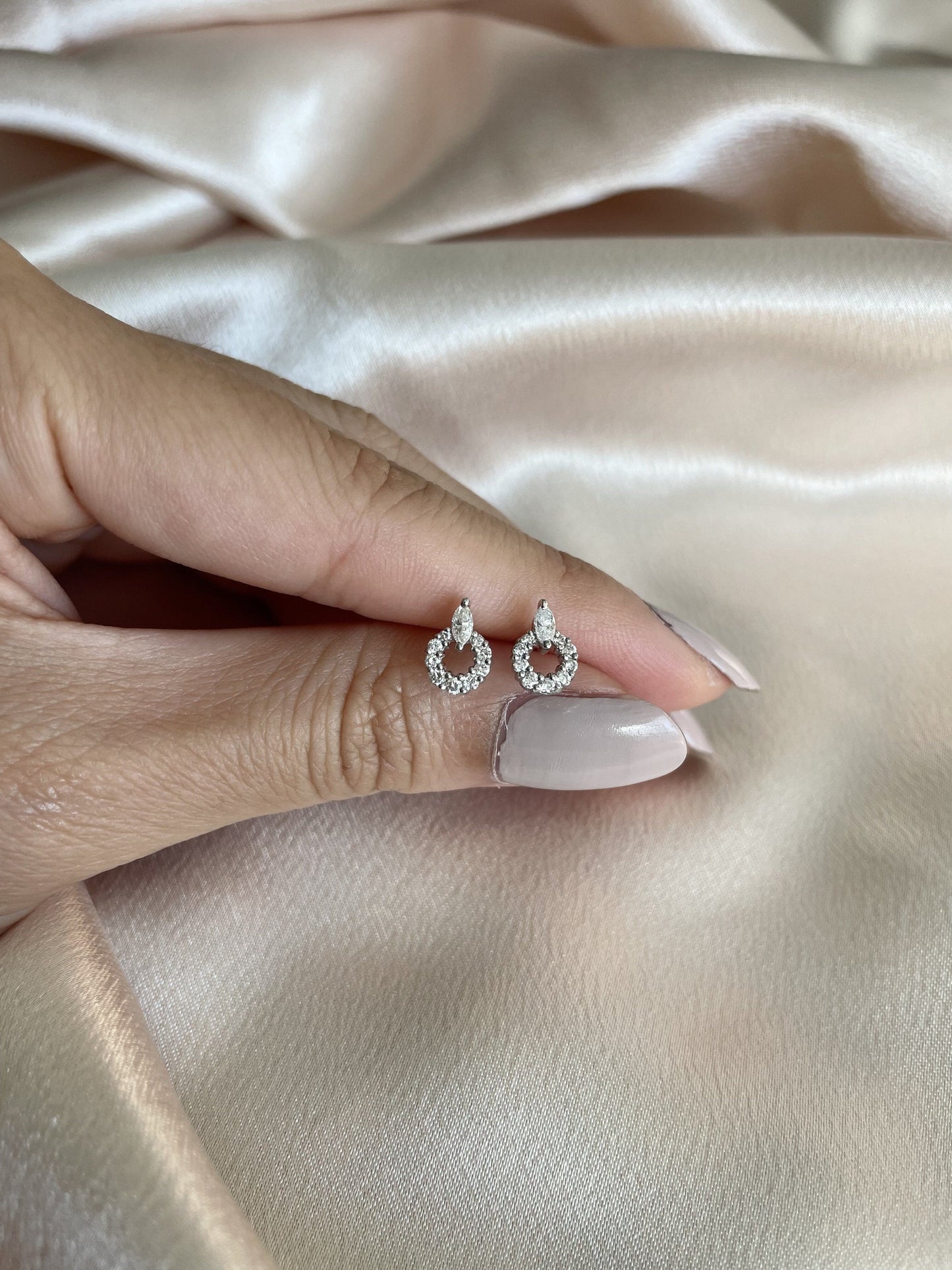 14K Solid Gold Genuine Diamond Halo Studs