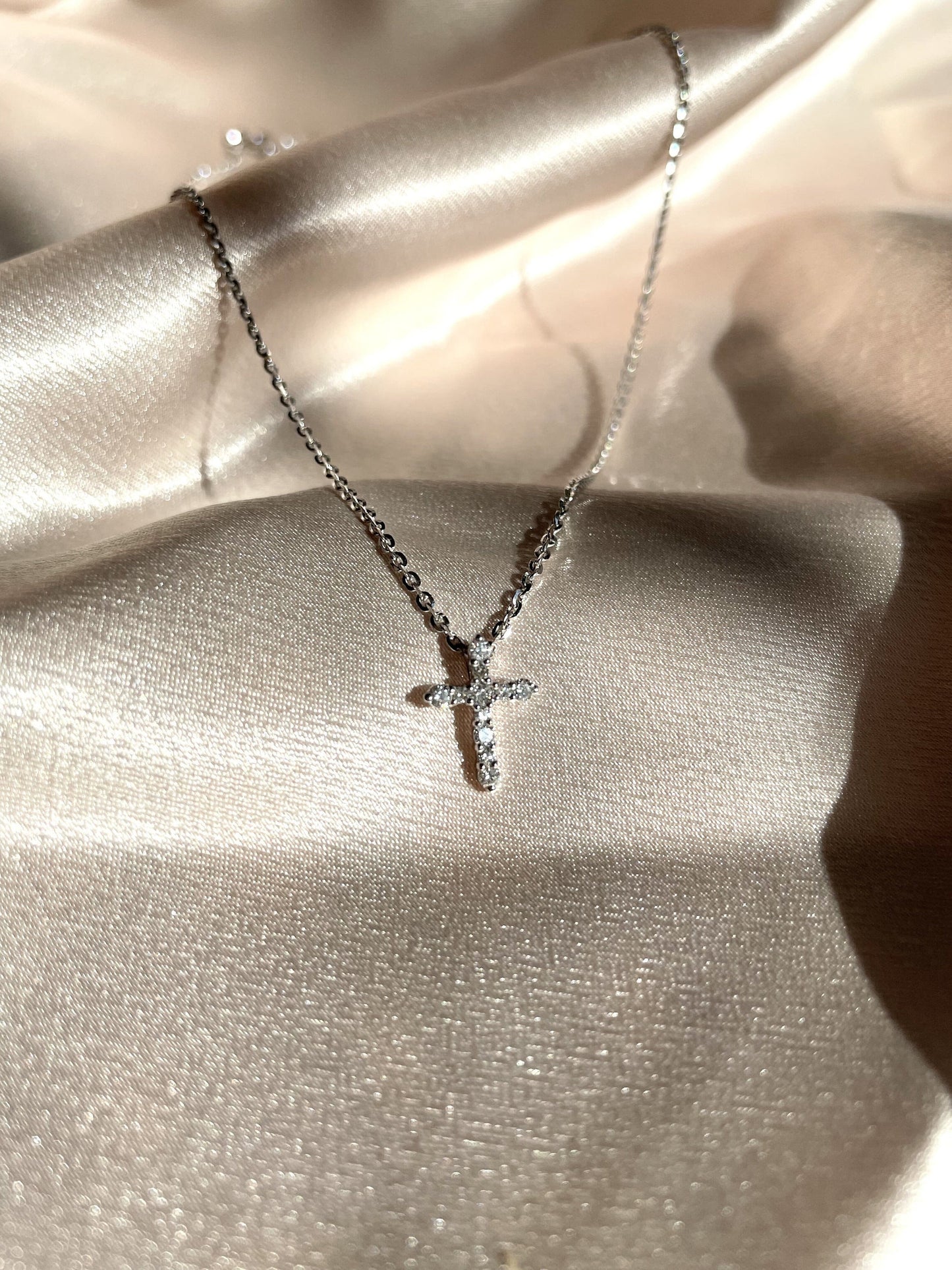 14K Solid Gold Diamond Cross Pendant