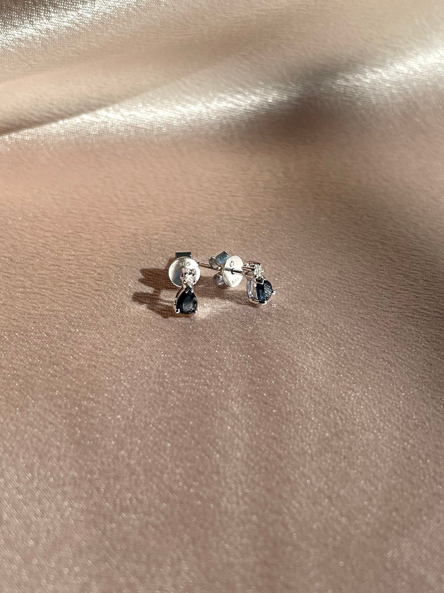 14K Solid Gold Sapphire Diamond Studs