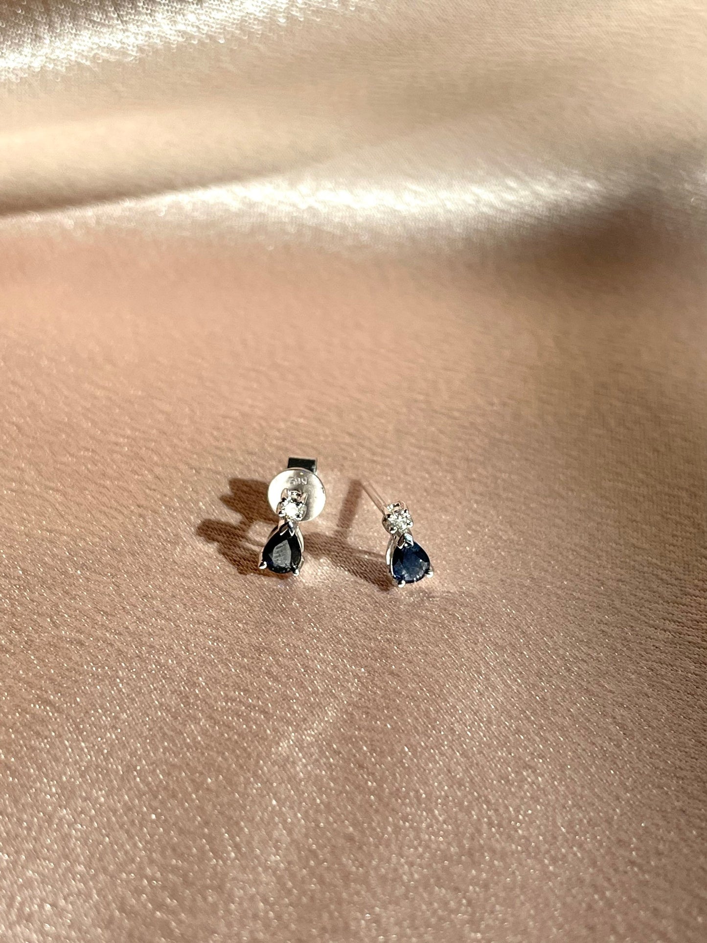 14K Solid Gold Sapphire Diamond Studs
