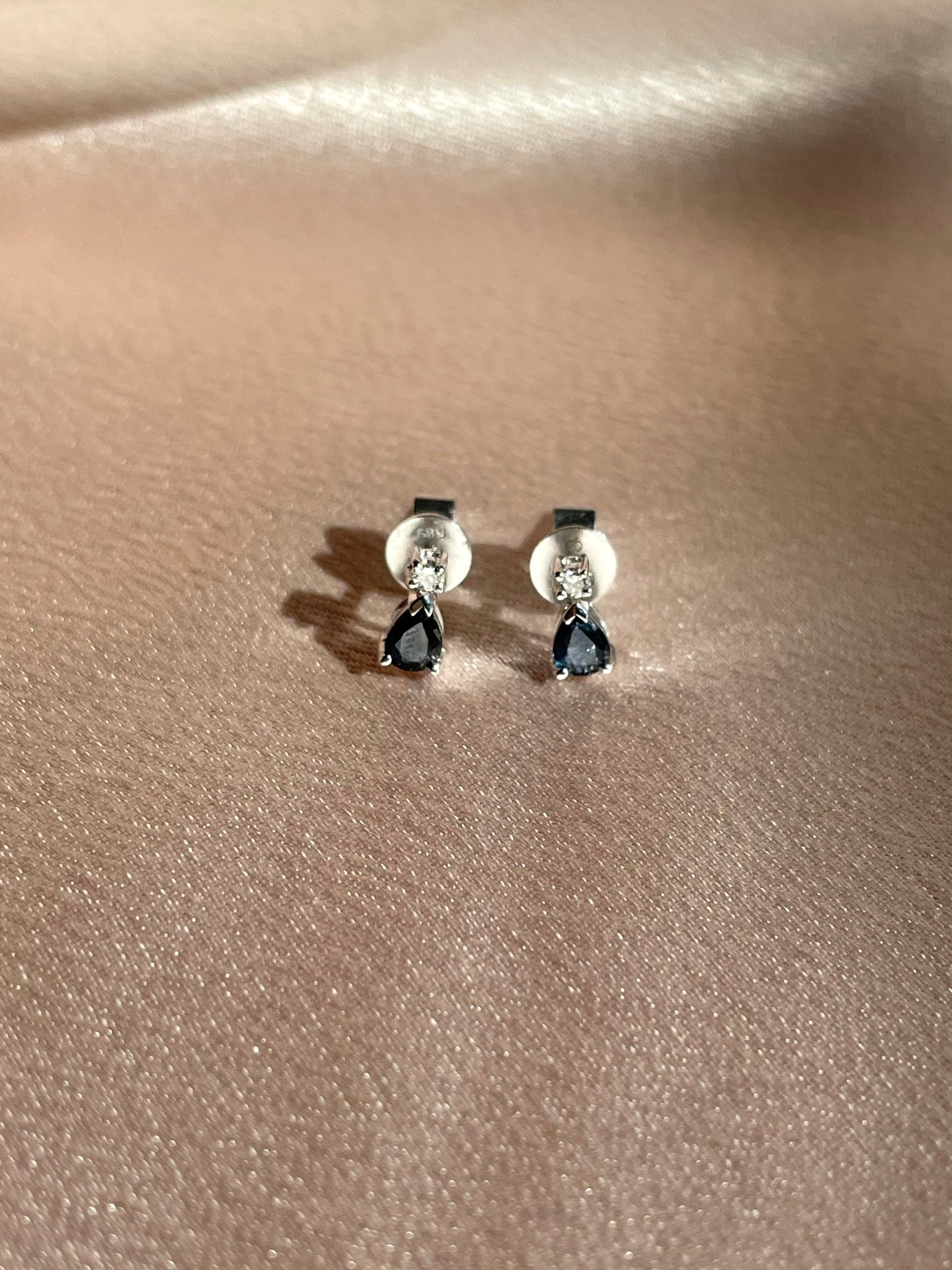 14K Solid Gold Sapphire Diamond Studs