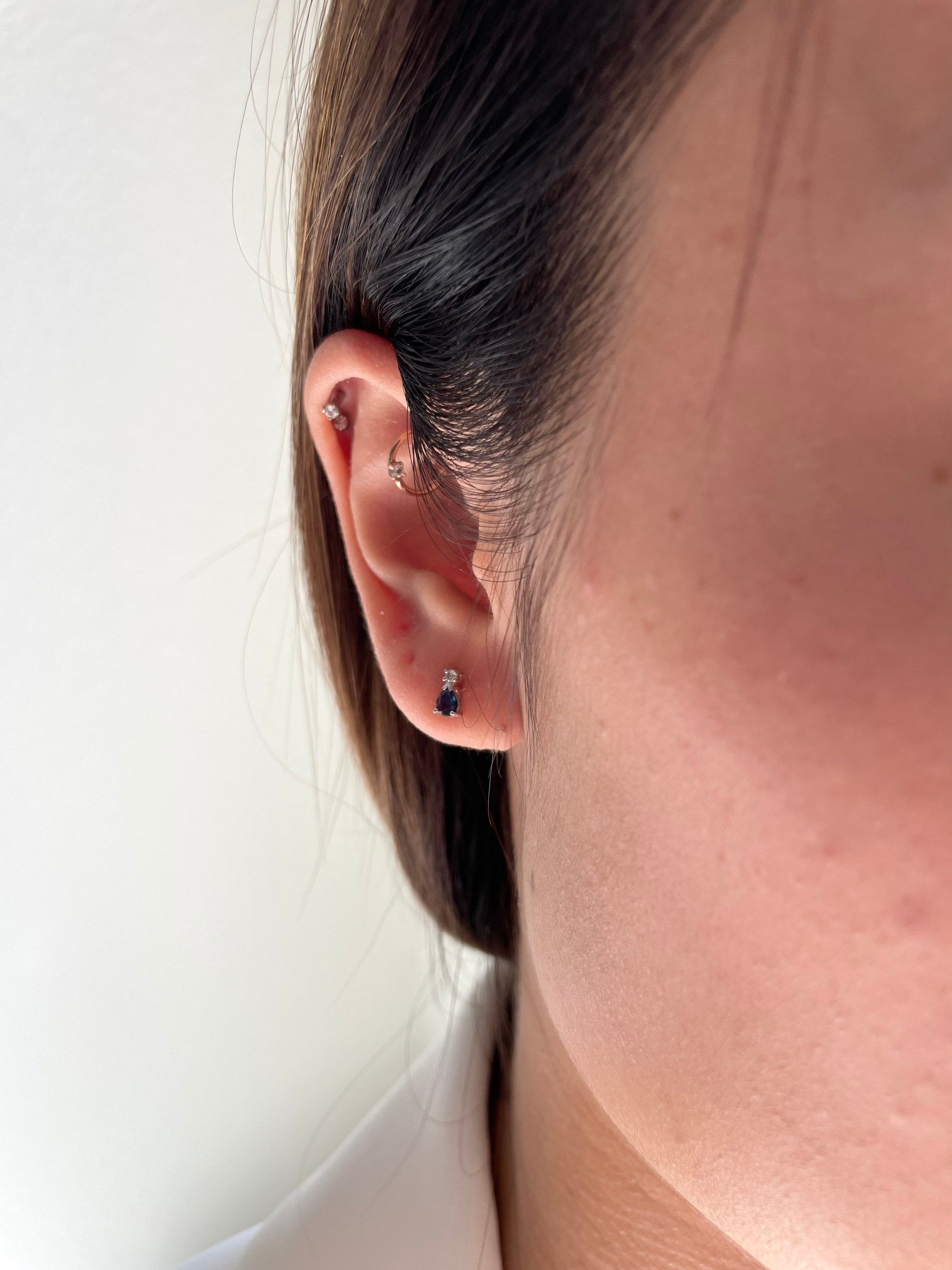 14K Solid Gold Sapphire Diamond Studs