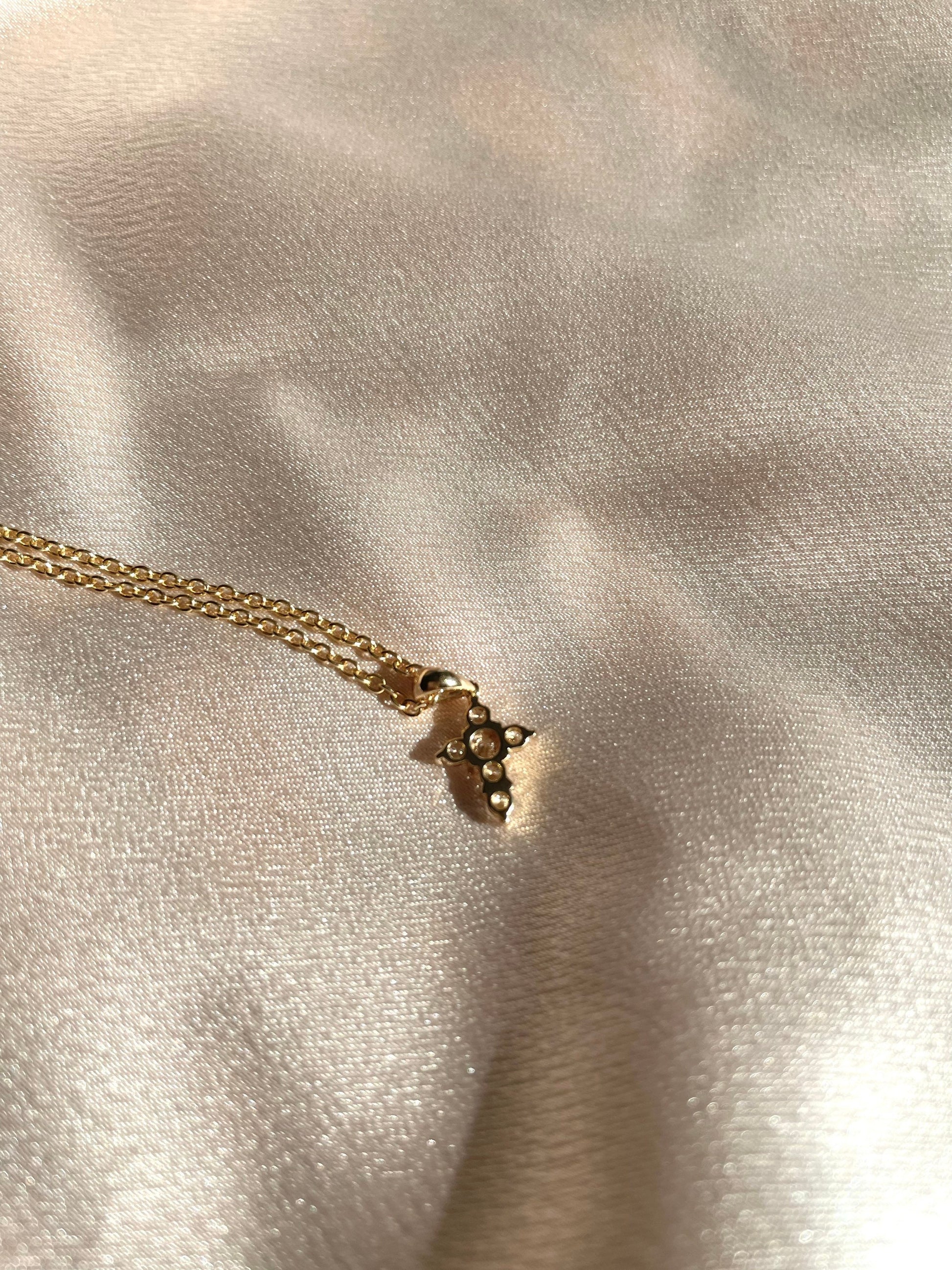 14K Solid Gold Genuine Diamond Cross Pendant