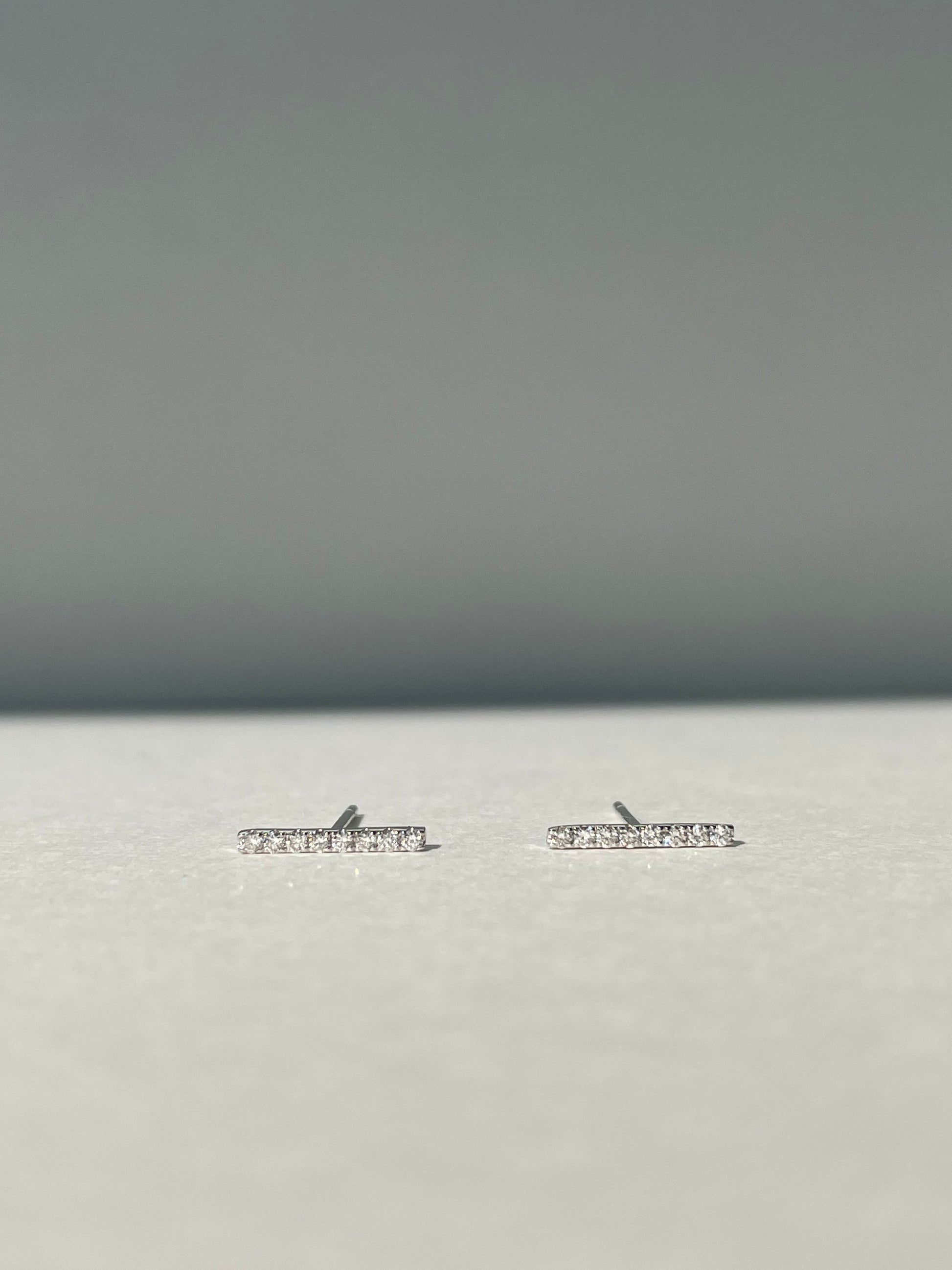 14K Solid Gold Bar Diamond Studs