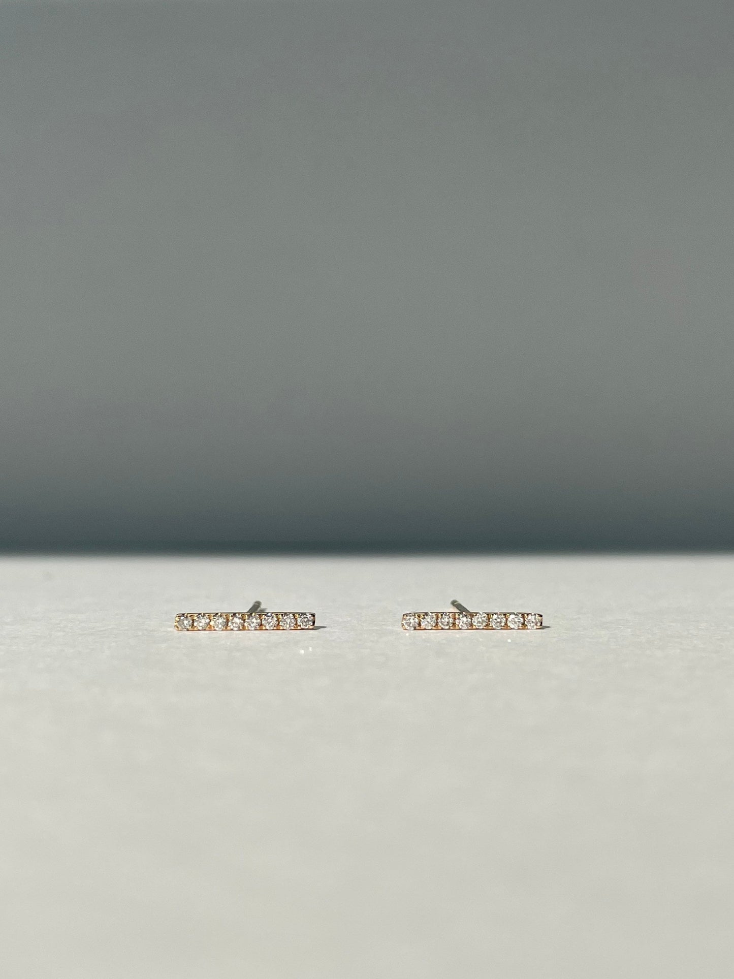 14K Solid Gold Bar Diamond Studs