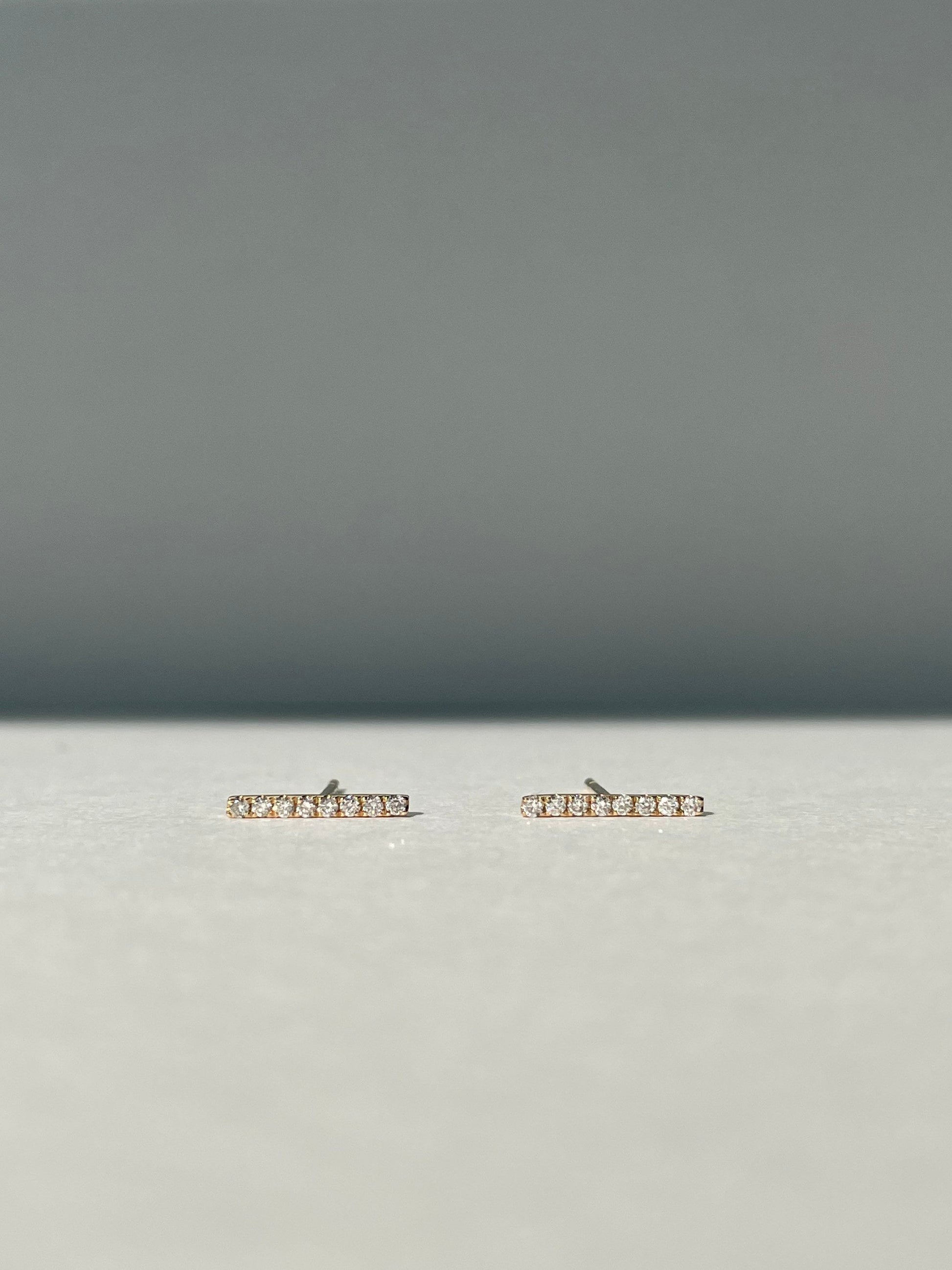 14K Solid Gold Bar Diamond Studs