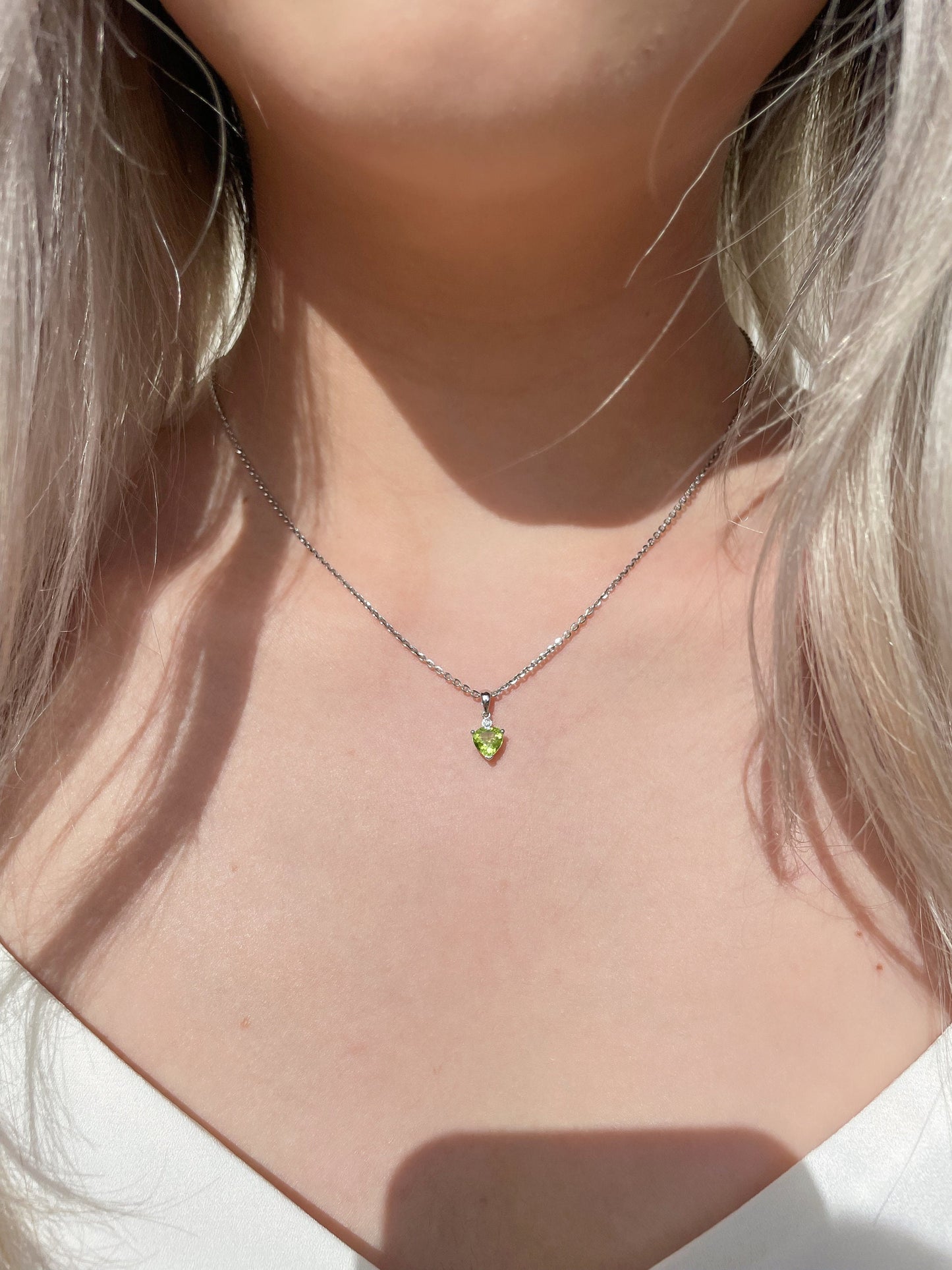 14K Solid Gold Heart Shaped Genuine Peridot Pendant/August Birthstone
