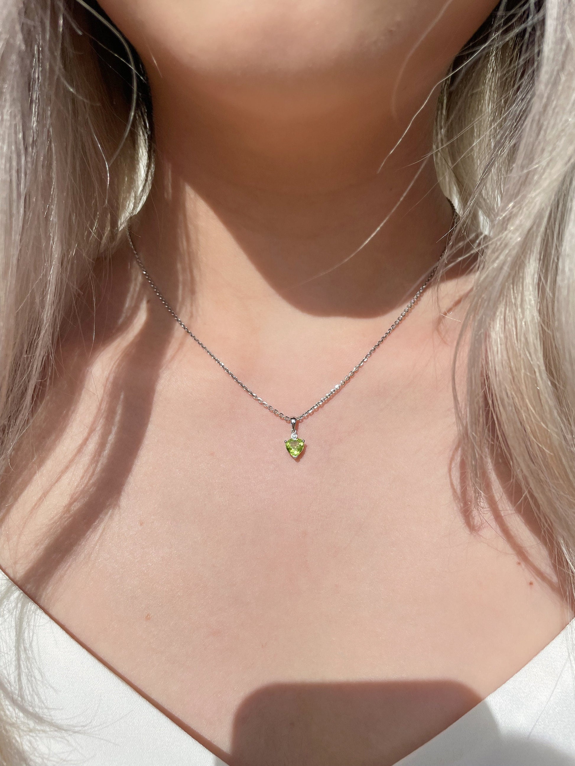 14K Solid Gold Heart Shaped Genuine Peridot Pendant/August Birthstone
