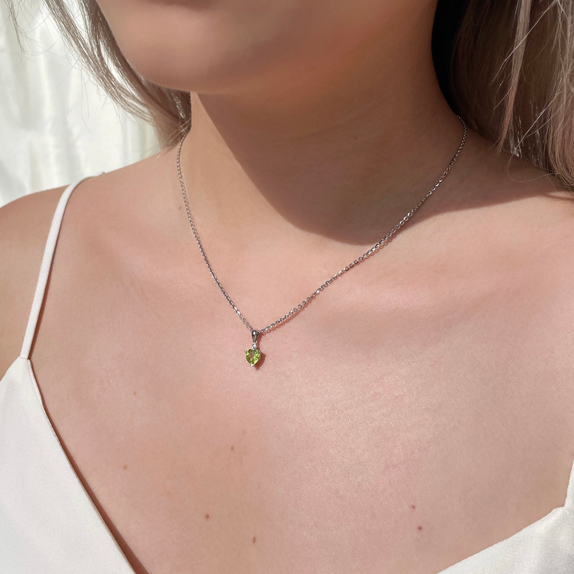 14K Solid Gold Heart Shaped Genuine Peridot Pendant/August Birthstone