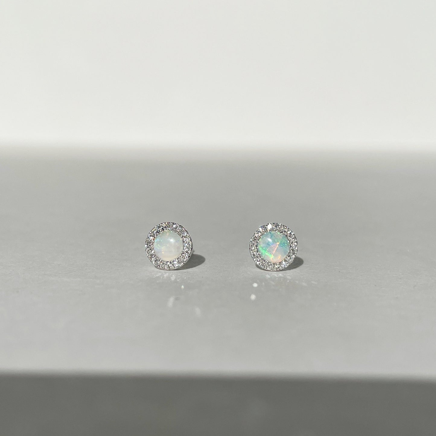 14K Solid Gold Opal and Diamond Studs