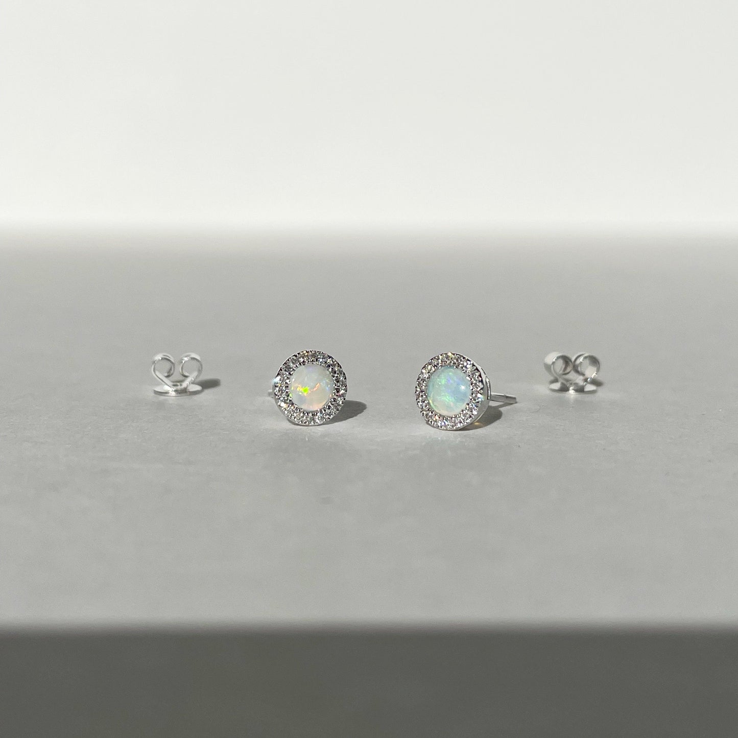 14K Solid Gold Opal and Diamond Studs
