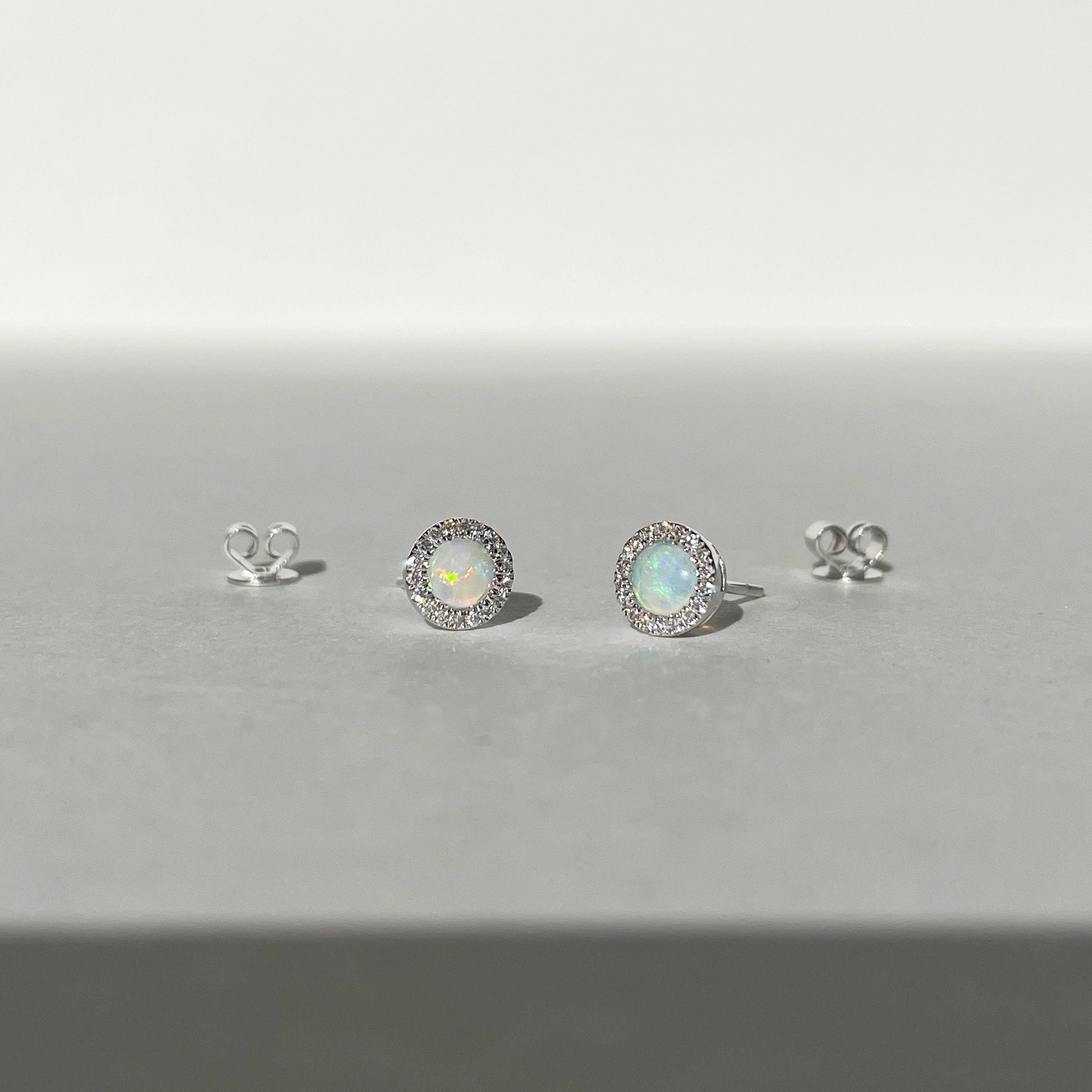 14K Solid Gold Opal and Diamond Studs