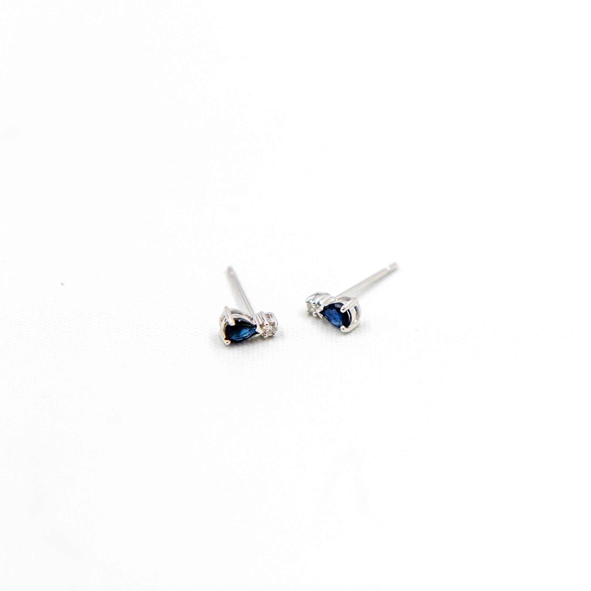 14K Solid Gold Sapphire Diamond Studs