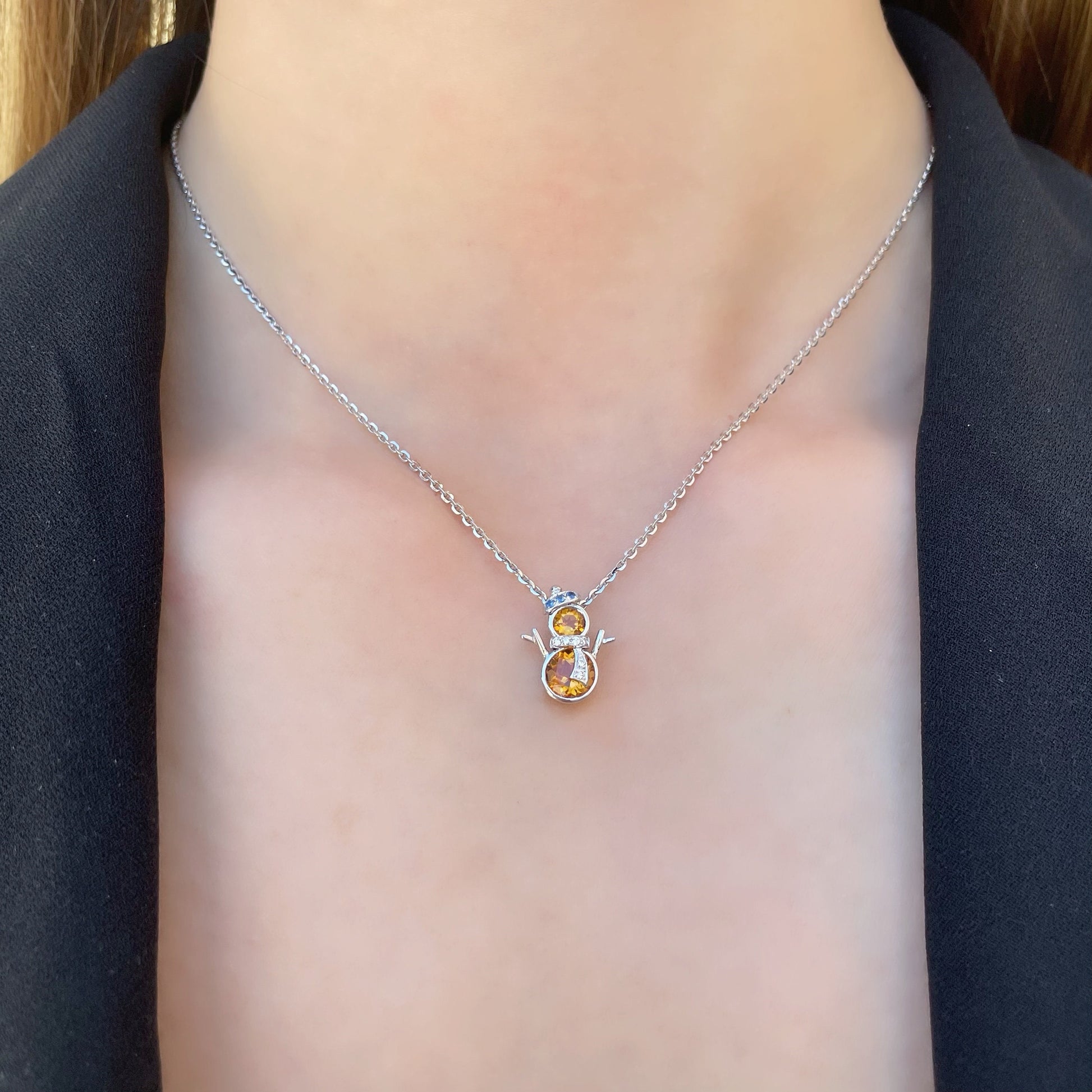 14K Solid Gold Citrine Snowman Pendant
