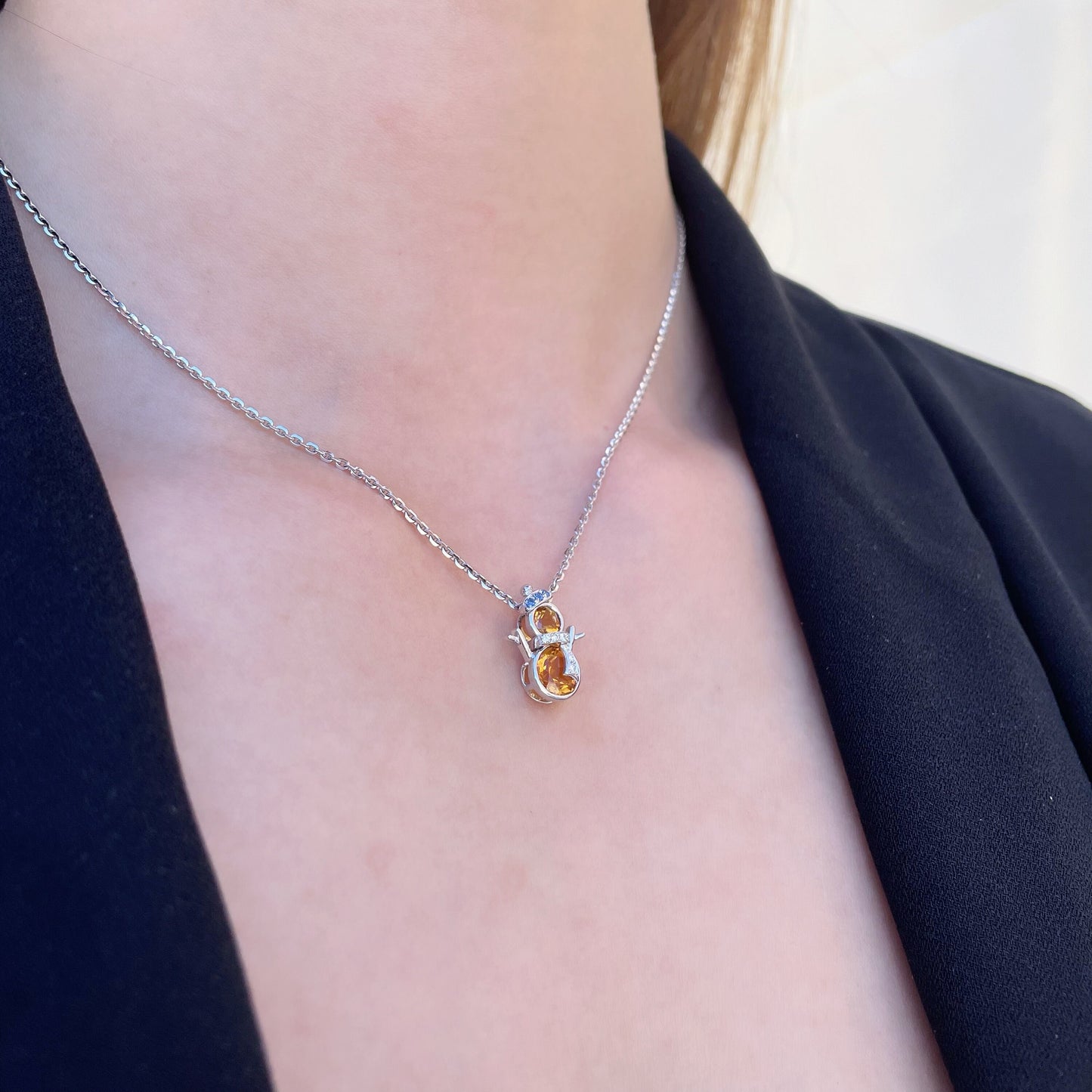 14K Solid Gold Citrine Snowman Pendant