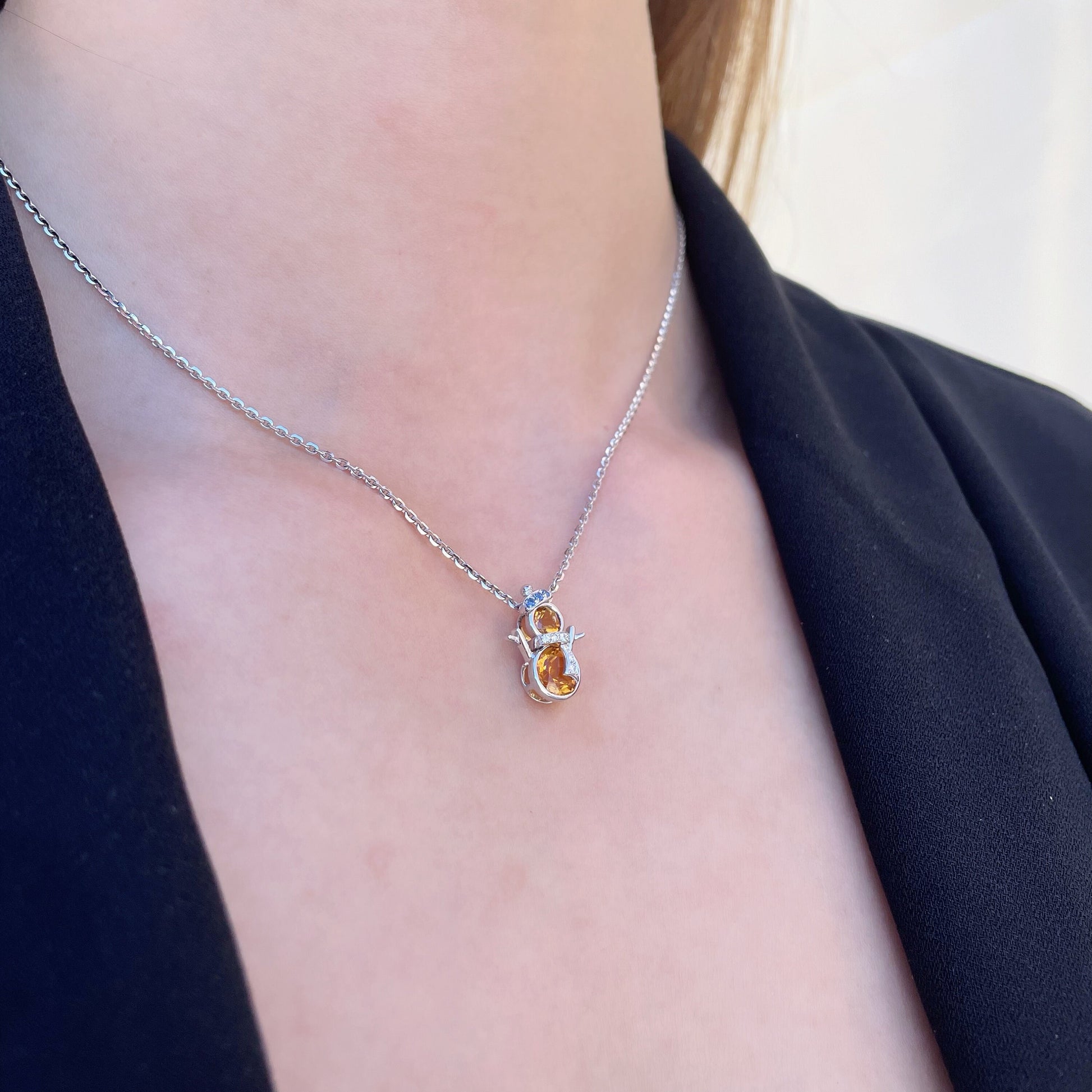 14K Solid Gold Citrine Snowman Pendant