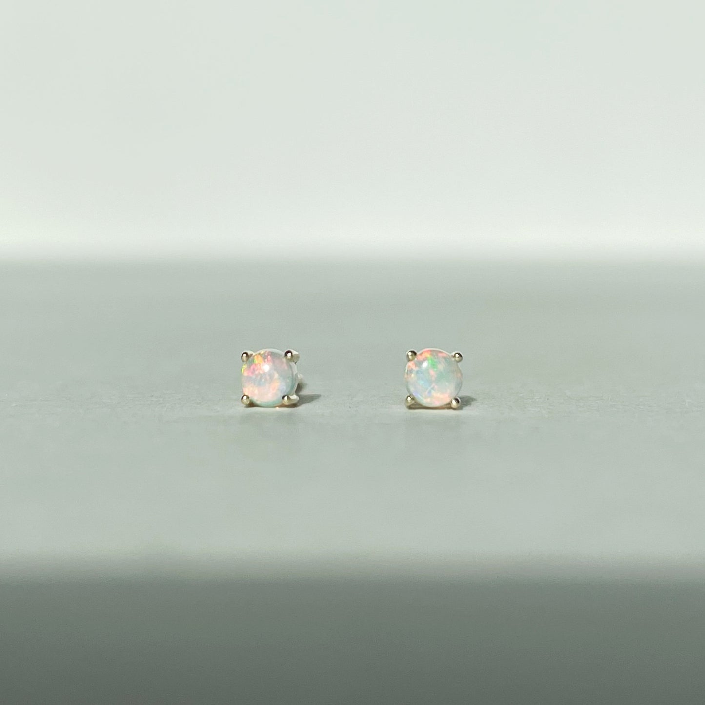 14K Solid Gold Genuine 3mm Round Opal Studs