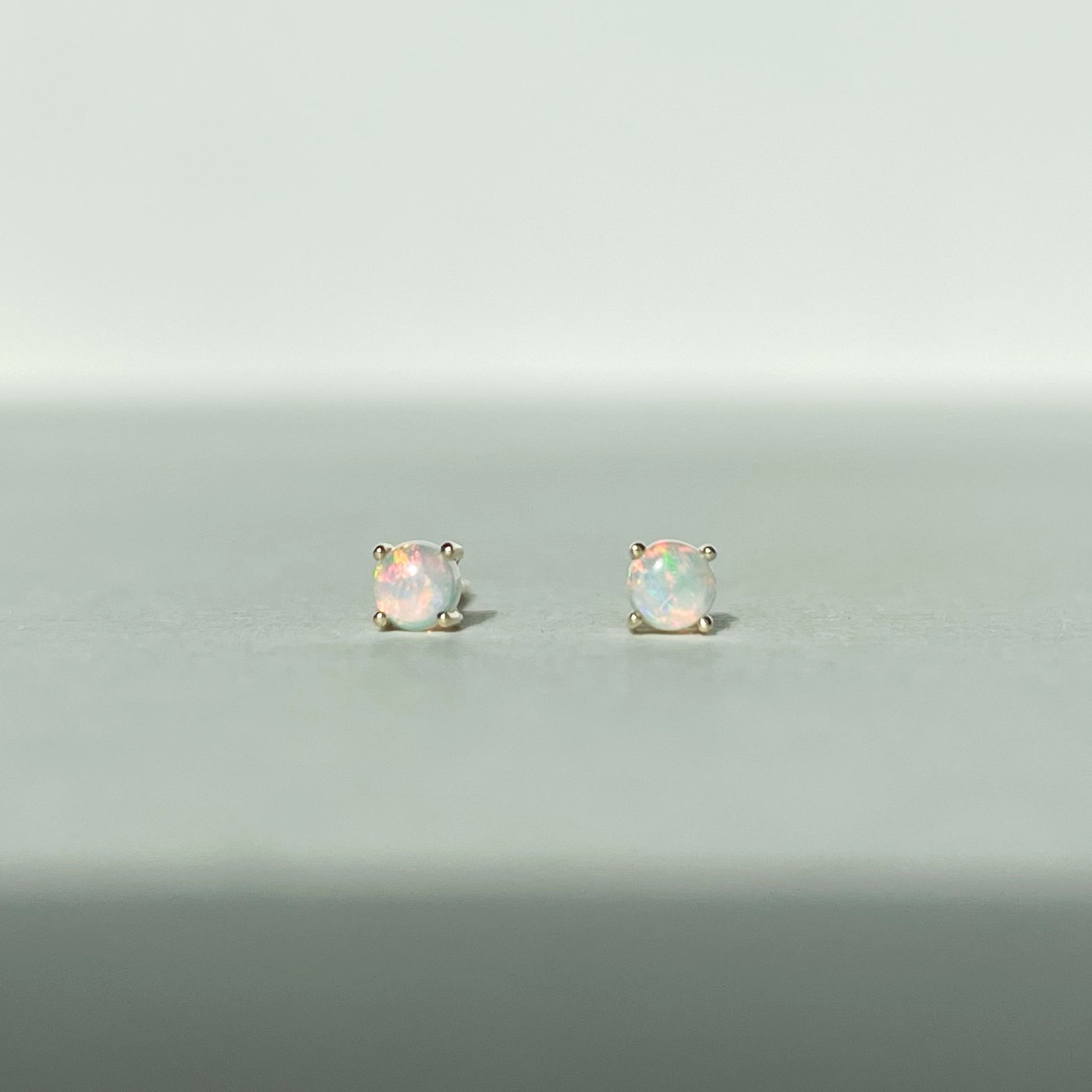 14K Solid Gold Genuine 3mm Round Opal Studs