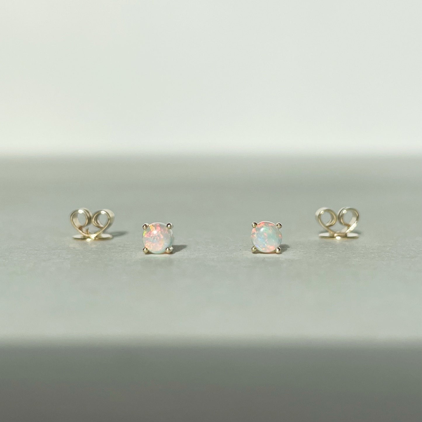 14K Solid Gold Genuine 3mm Round Opal Studs
