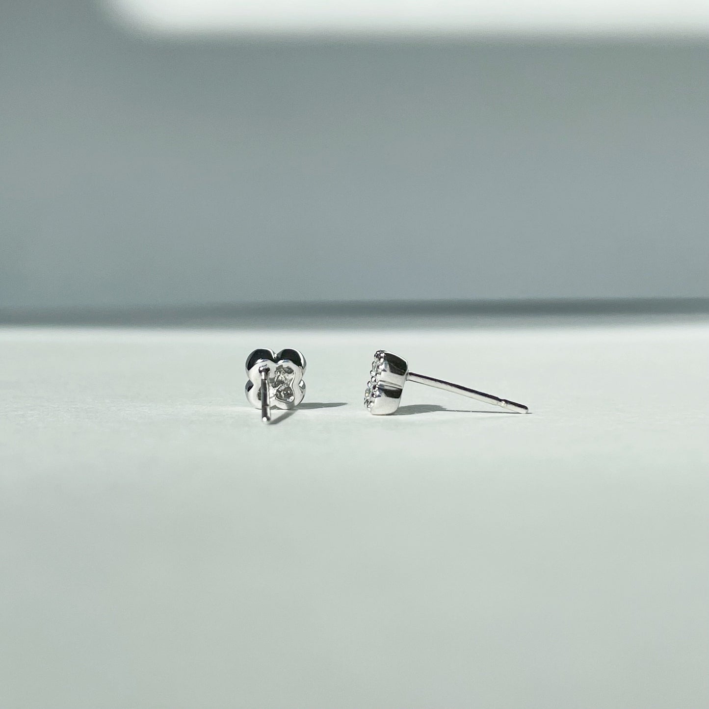 14K Solid Gold Natural Diamond Clover Studs