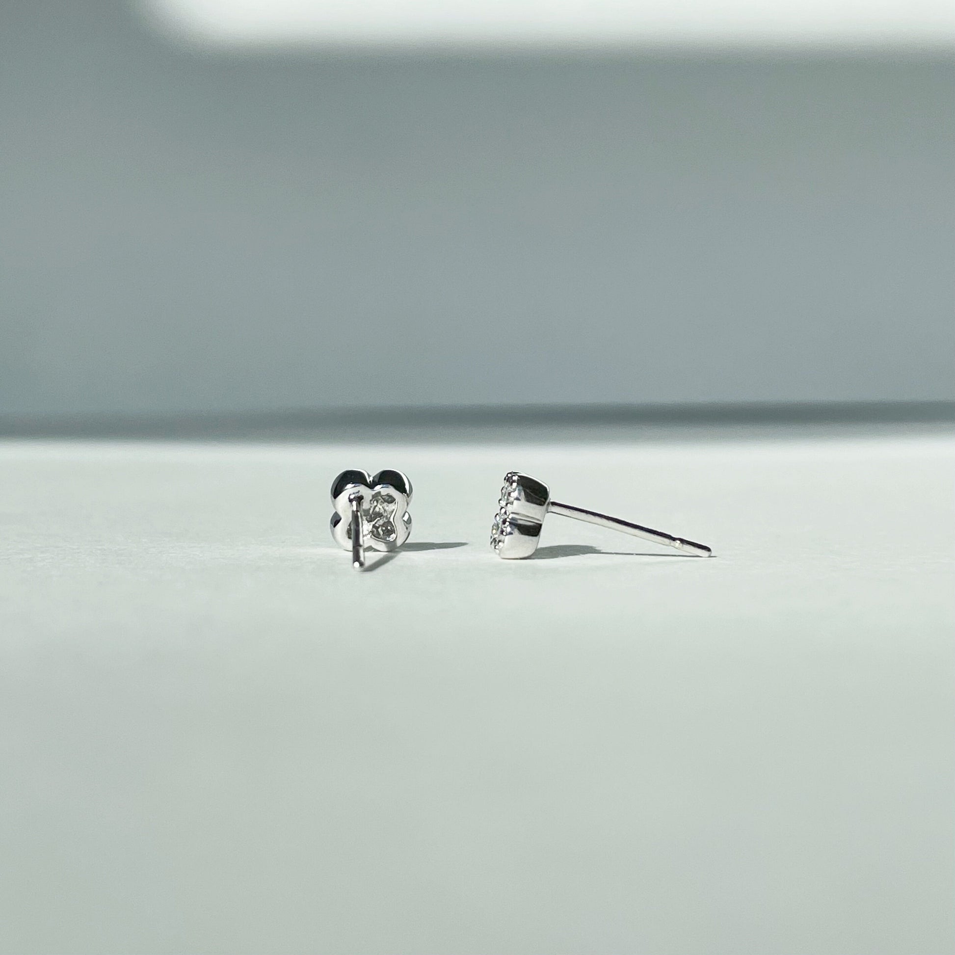 14K Solid Gold Natural Diamond Clover Studs