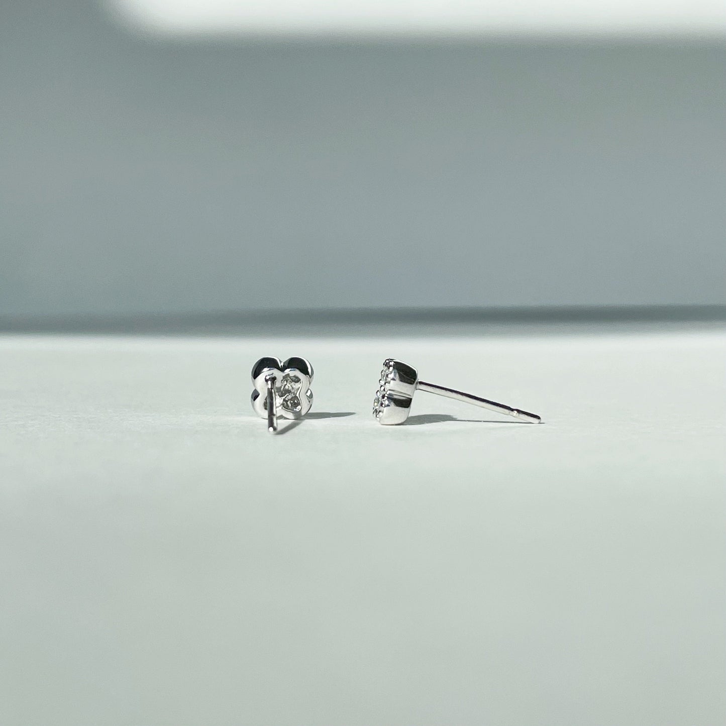 14K Solid Gold Natural Diamond Clover Studs