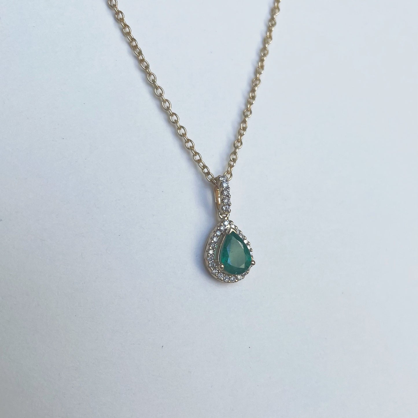 14K Solid Gold Genuine Emerald and Diamond Pendant (pendant only)