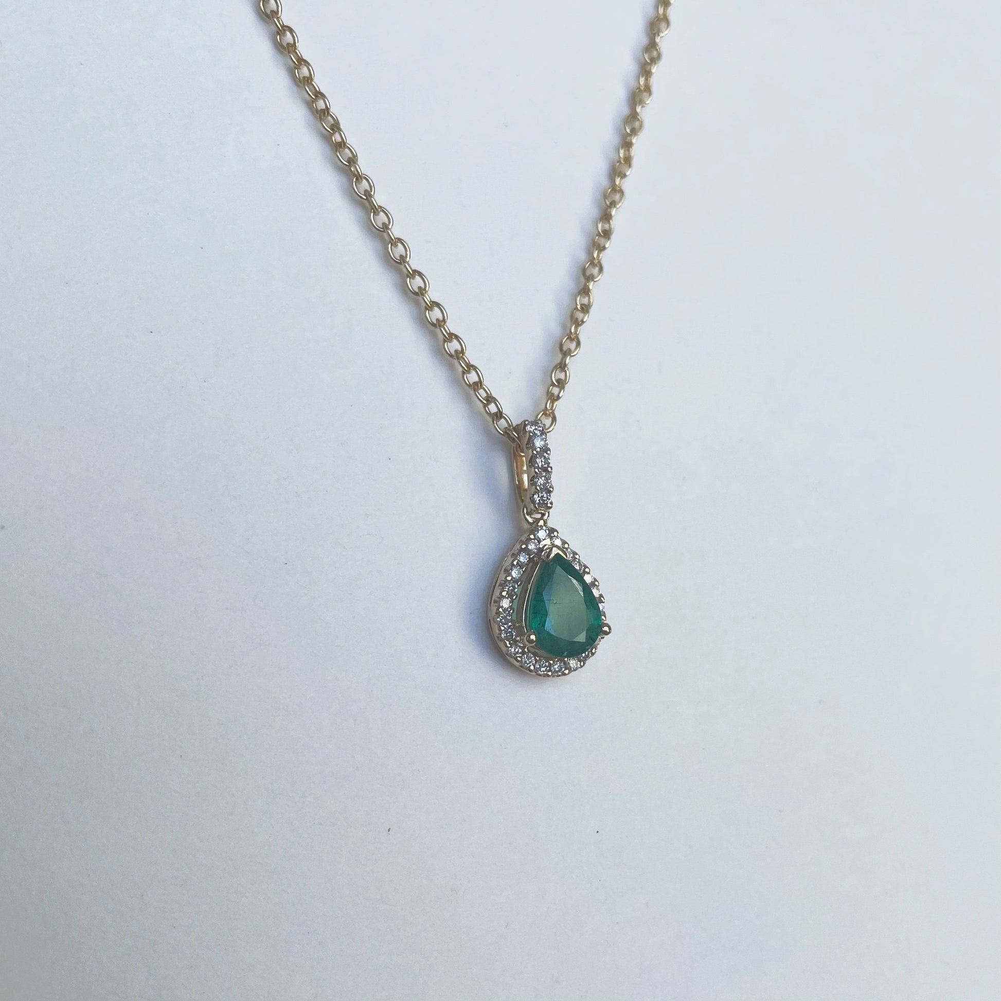 14K Solid Gold Genuine Emerald and Diamond Pendant (pendant only)