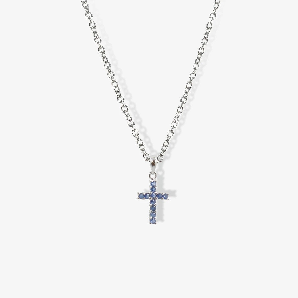 14K Solid Gold Sapphire Cross Pendant