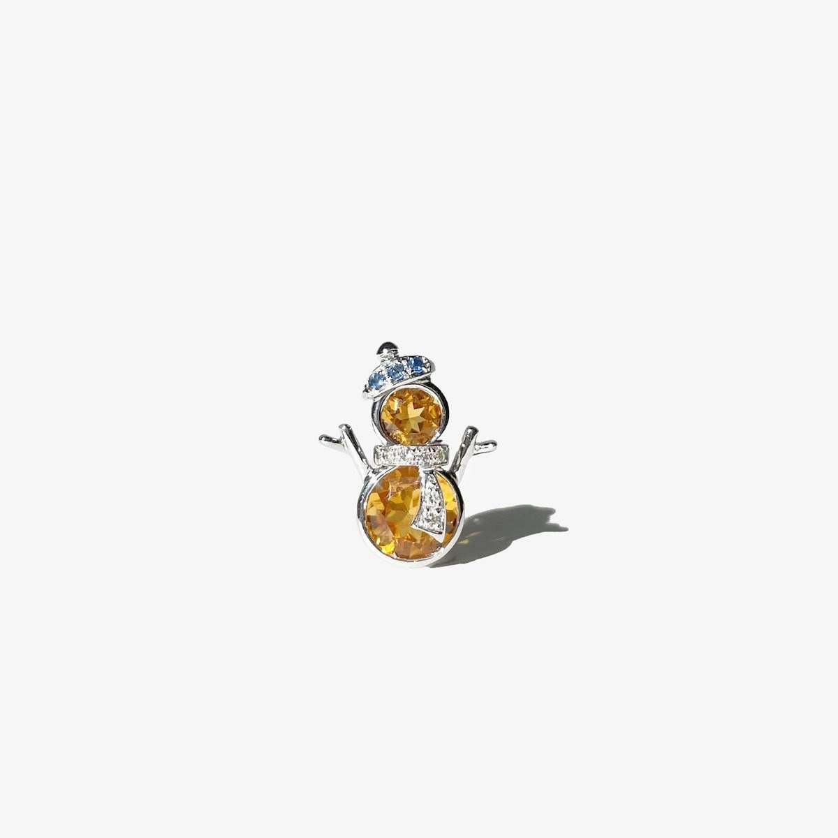 14K Solid Gold Citrine Snowman Pendant