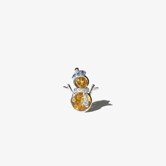 14K Solid Gold Citrine Snowman Pendant