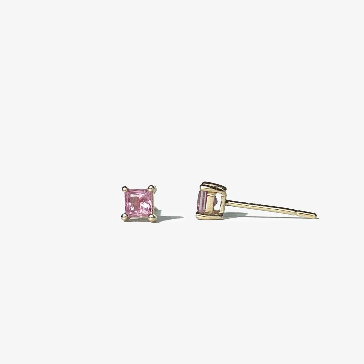 14K Solid Gold Genuine Pink Sapphire Studs