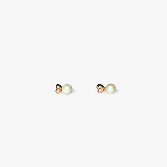 18K Solid Gold Heart Pearl Studs
