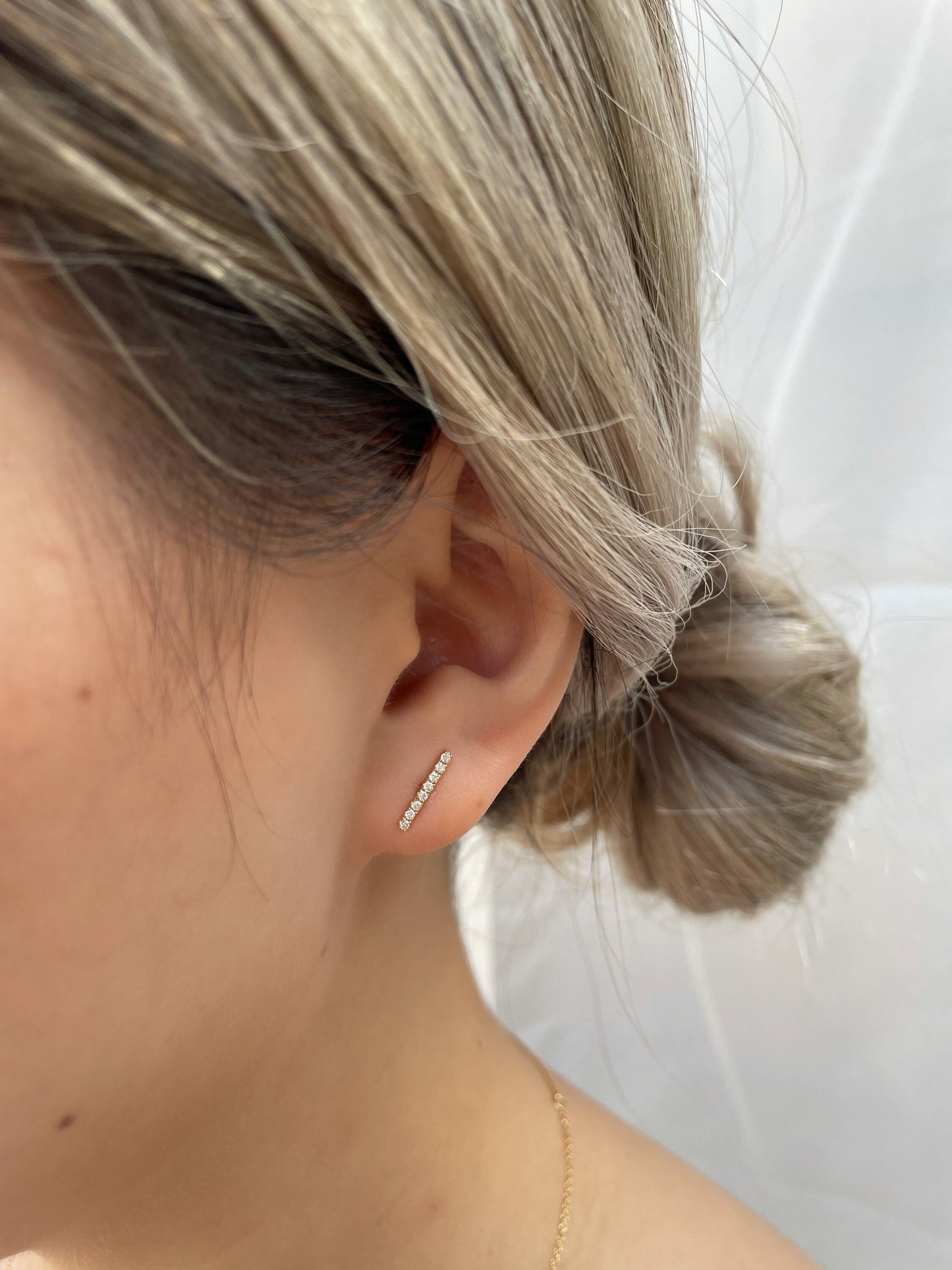 14K Solid Gold Bar Diamond Studs