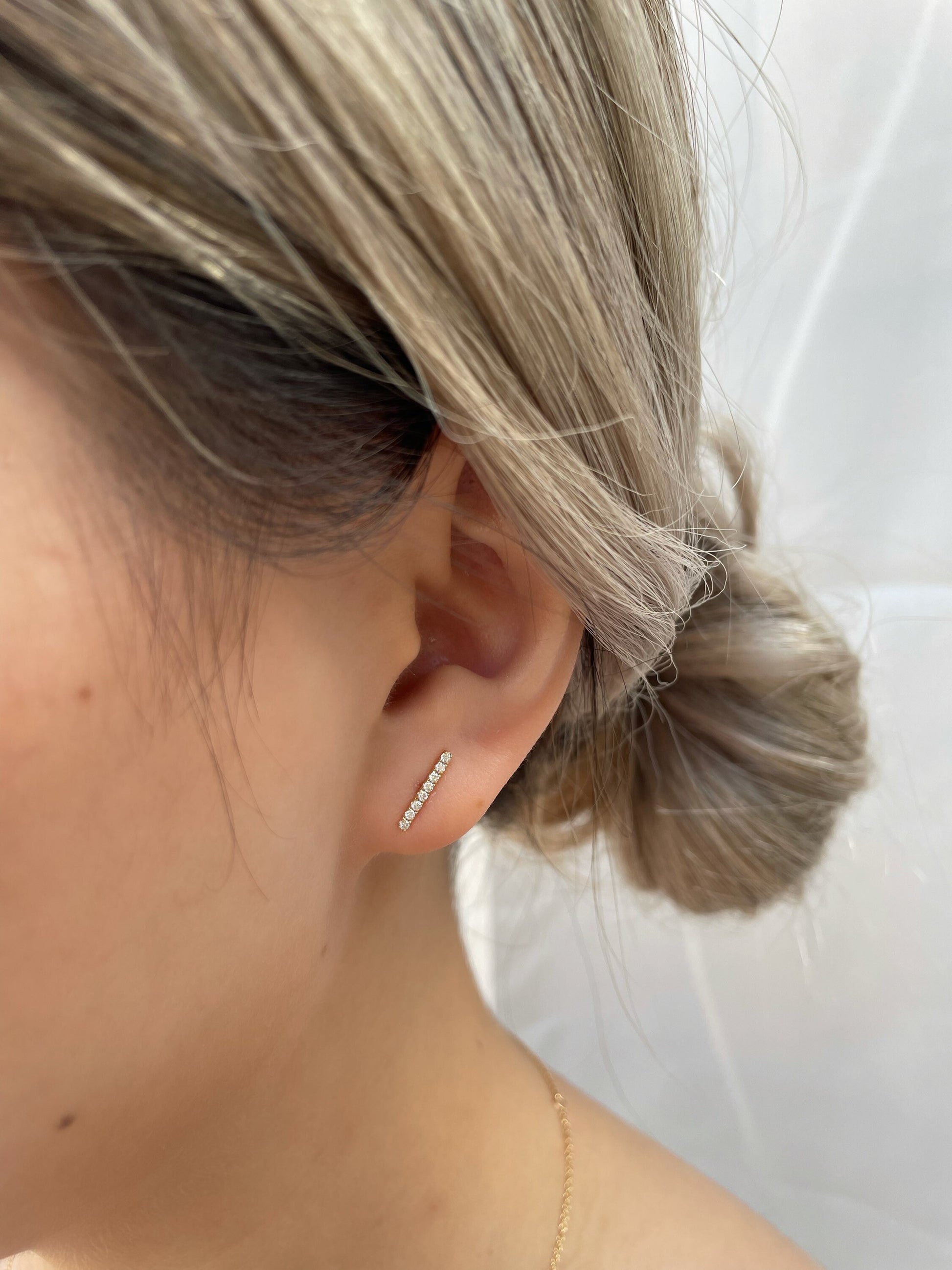 14K Solid Gold Bar Diamond Studs