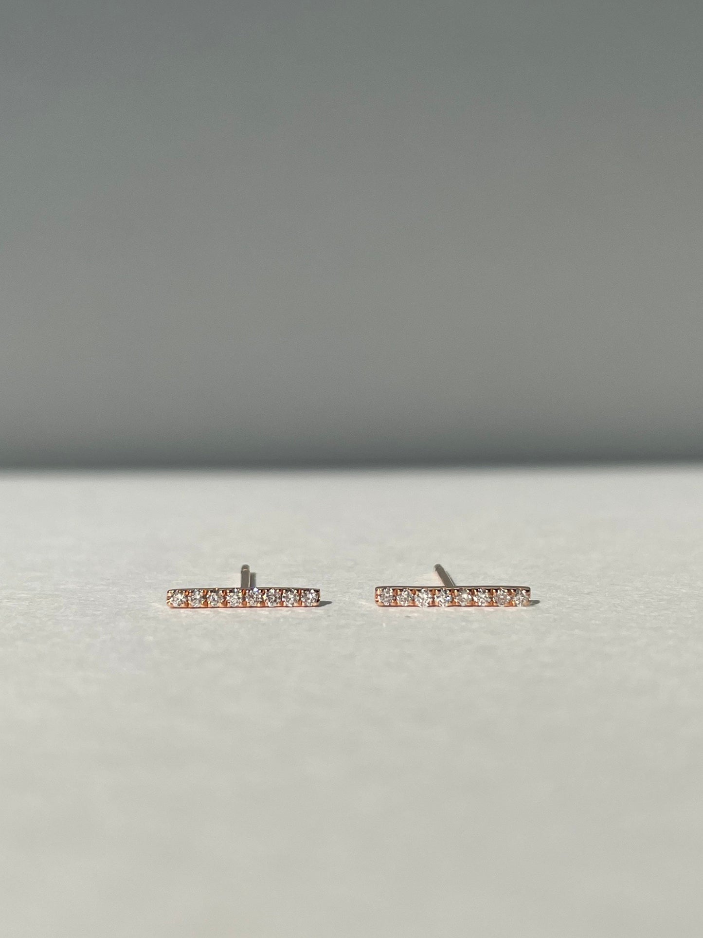 14K Solid Gold Bar Diamond Studs