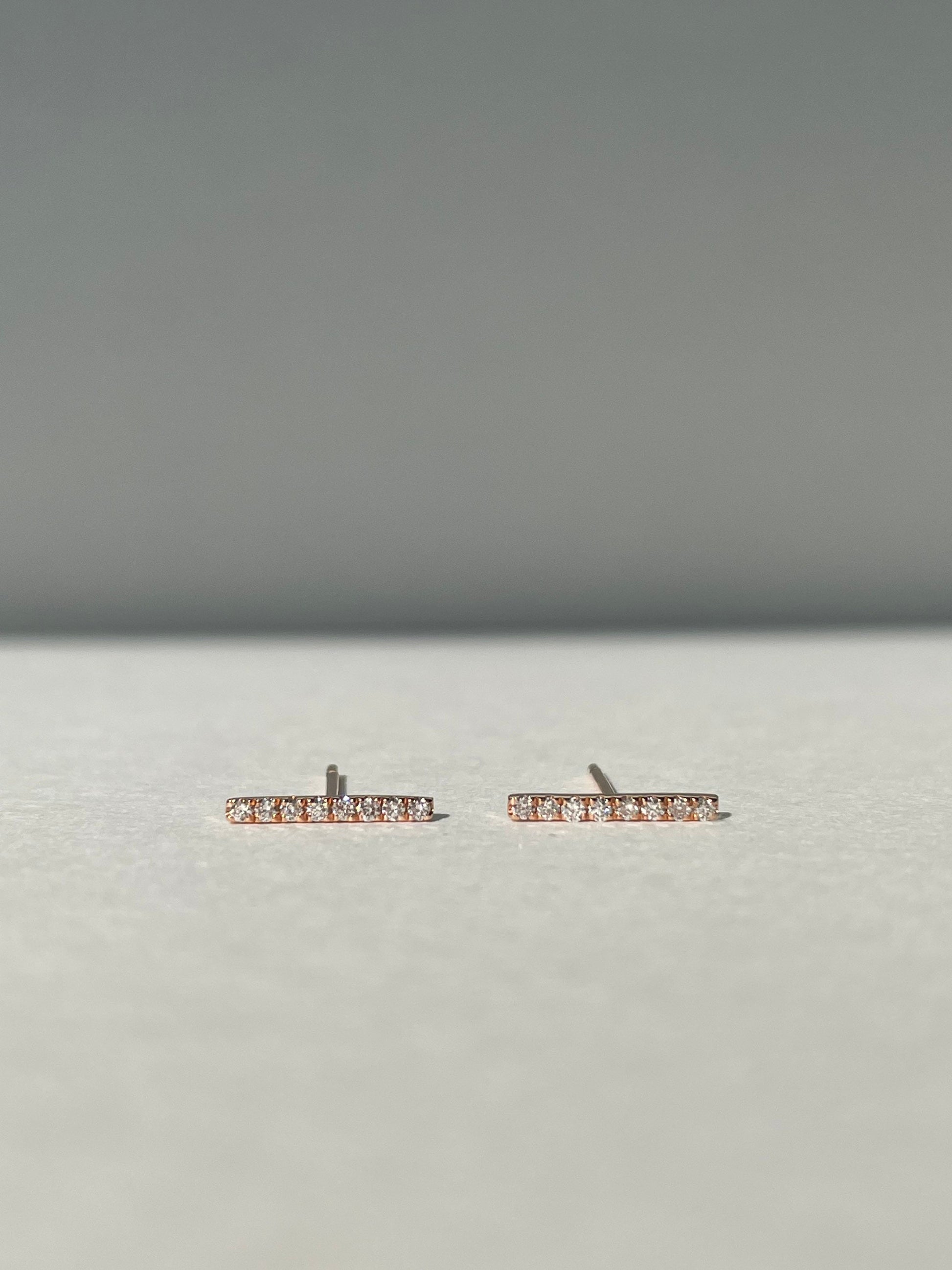 14K Solid Gold Bar Diamond Studs