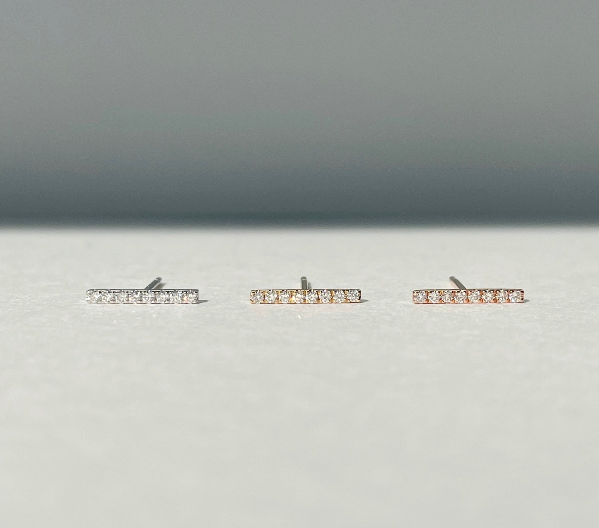 14K Solid Gold Bar Diamond Studs