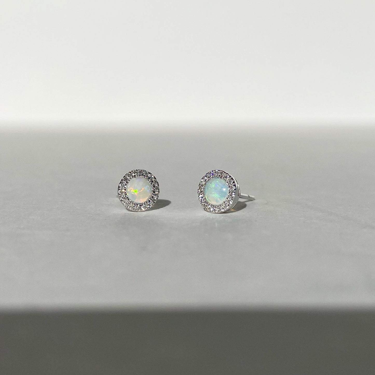 14K Solid Gold Opal and Diamond Studs