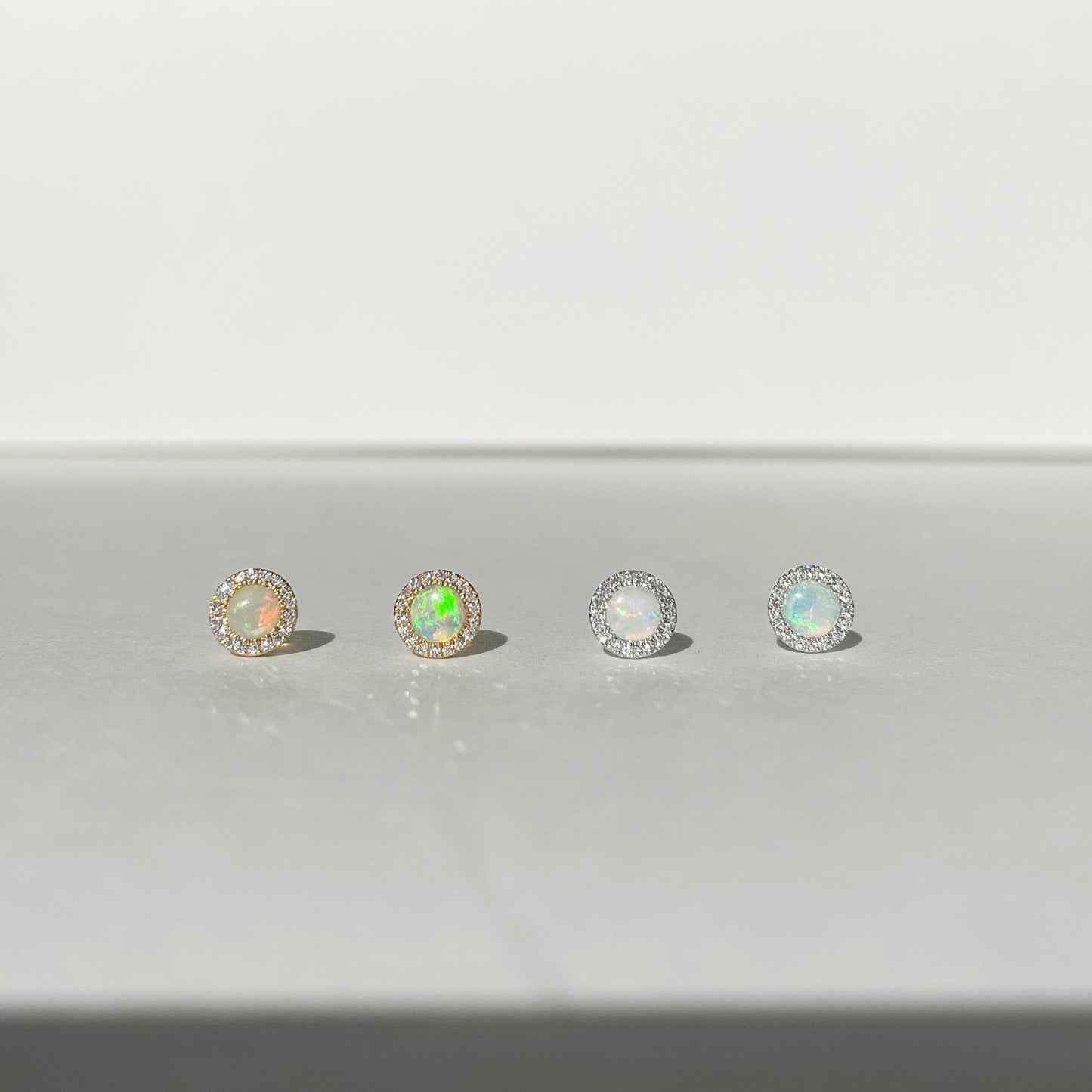 14K Solid Gold Opal and Diamond Studs