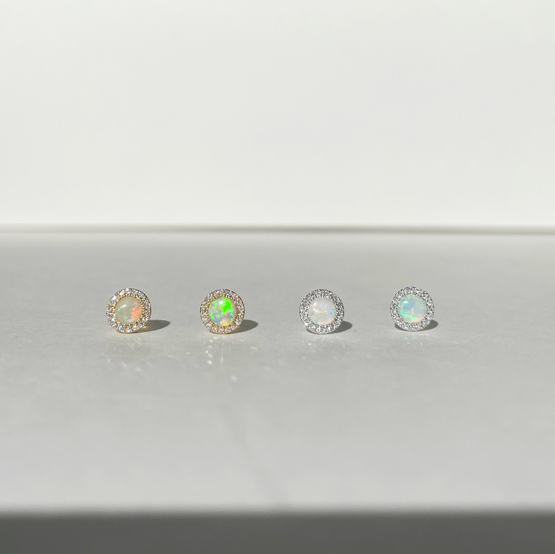 14K Solid Gold Opal and Diamond Studs