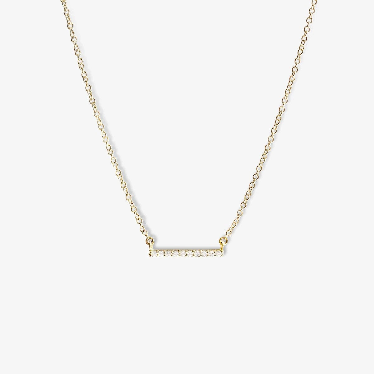 18K Solid Gold Diamond Bar Necklace