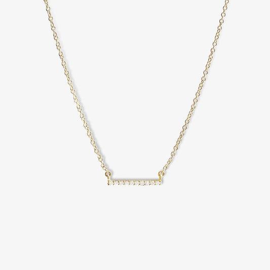 18K Solid Gold Diamond Bar Necklace