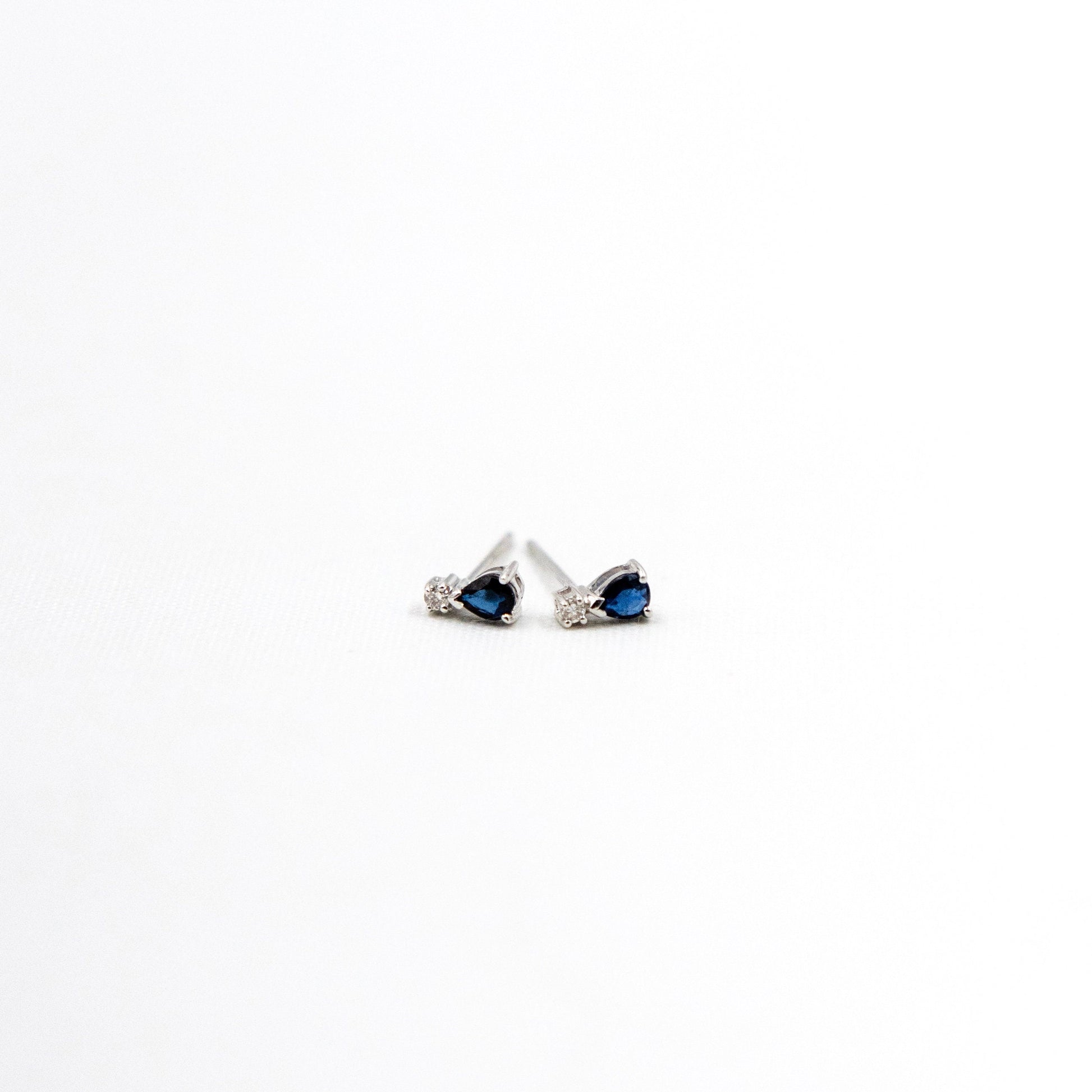 14K Solid Gold Sapphire Diamond Studs