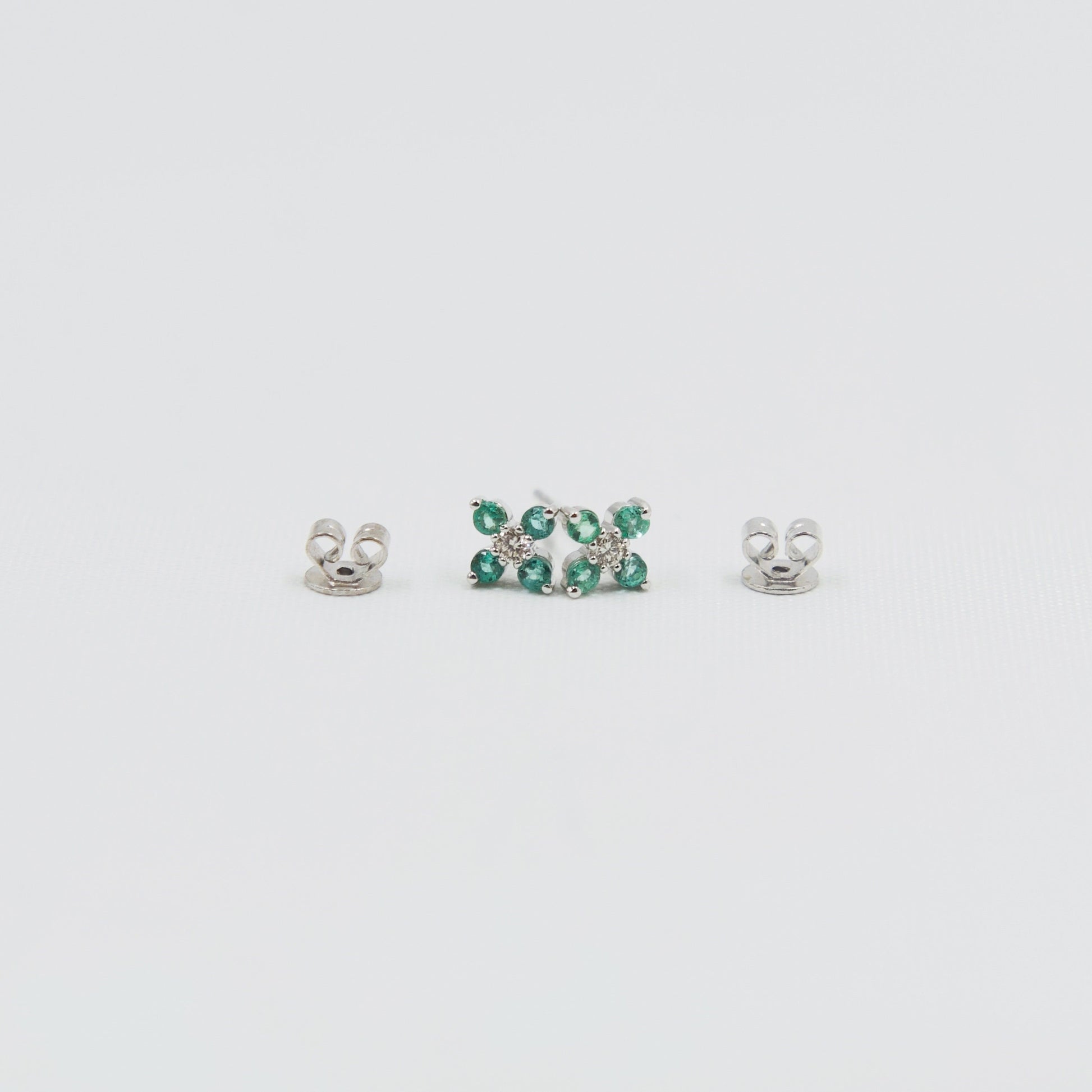14K Solid Gold Emerald Flower Studs