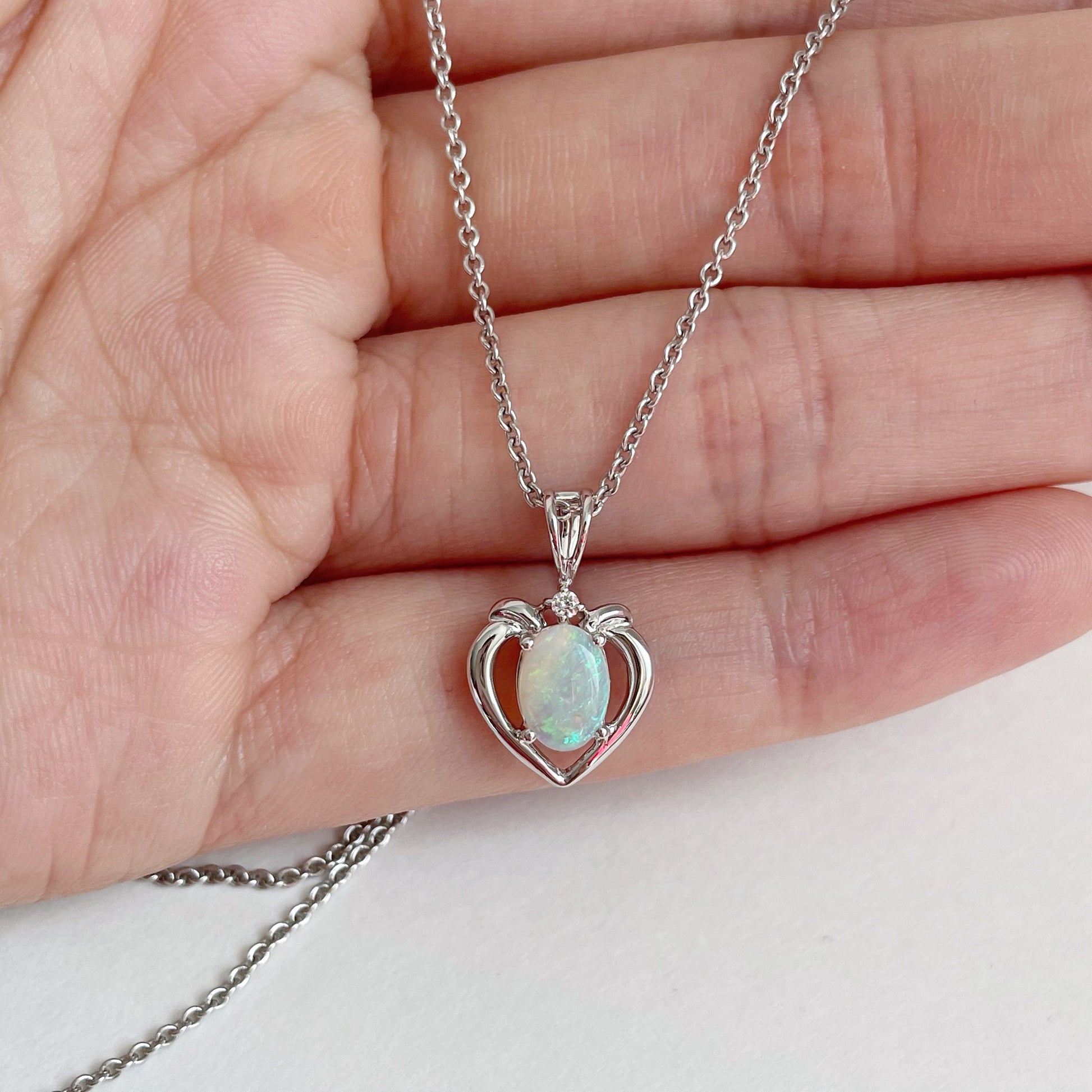 14K Solid Gold Opal Heart Pendant