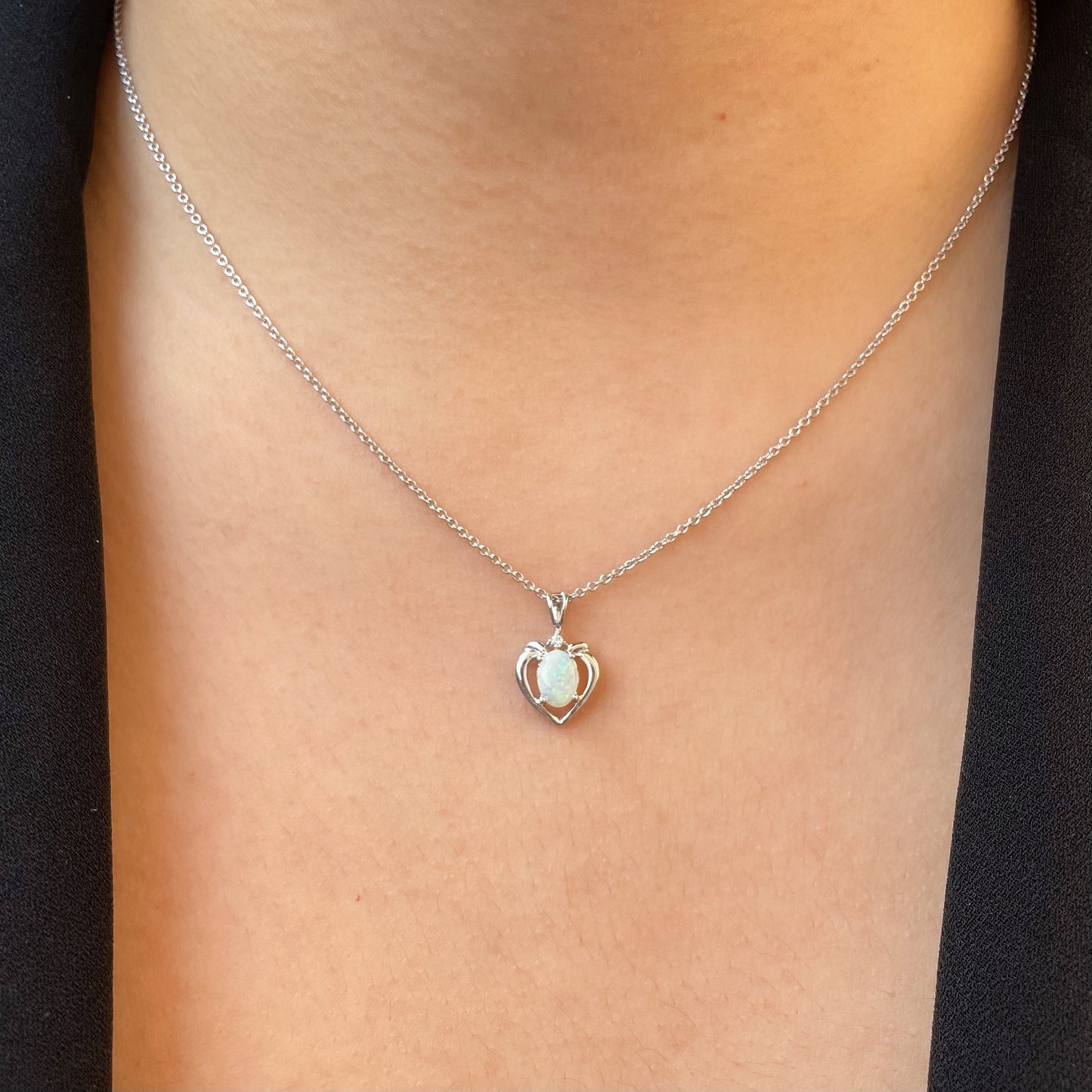 14K Solid Gold Opal Heart Pendant